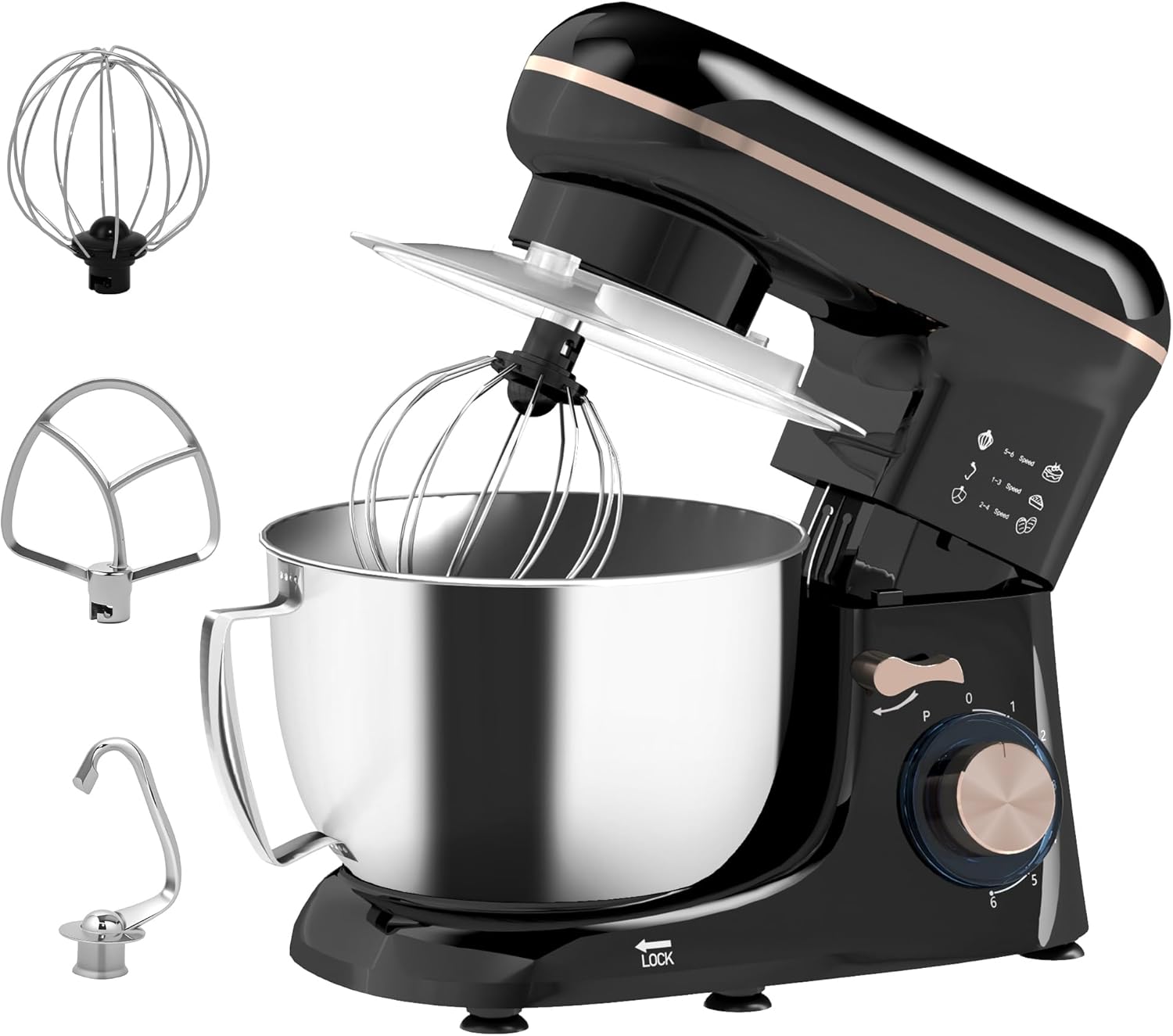 HOMCOM Stand Mixer, 4.5L Food Mixer for Baking, 6 Speeds and Pulse Setting, 1300W Cake Electric Whisk with Dough Hook, Whisk, Stainless Steel Bowl, Splash Guard, Beater, Black