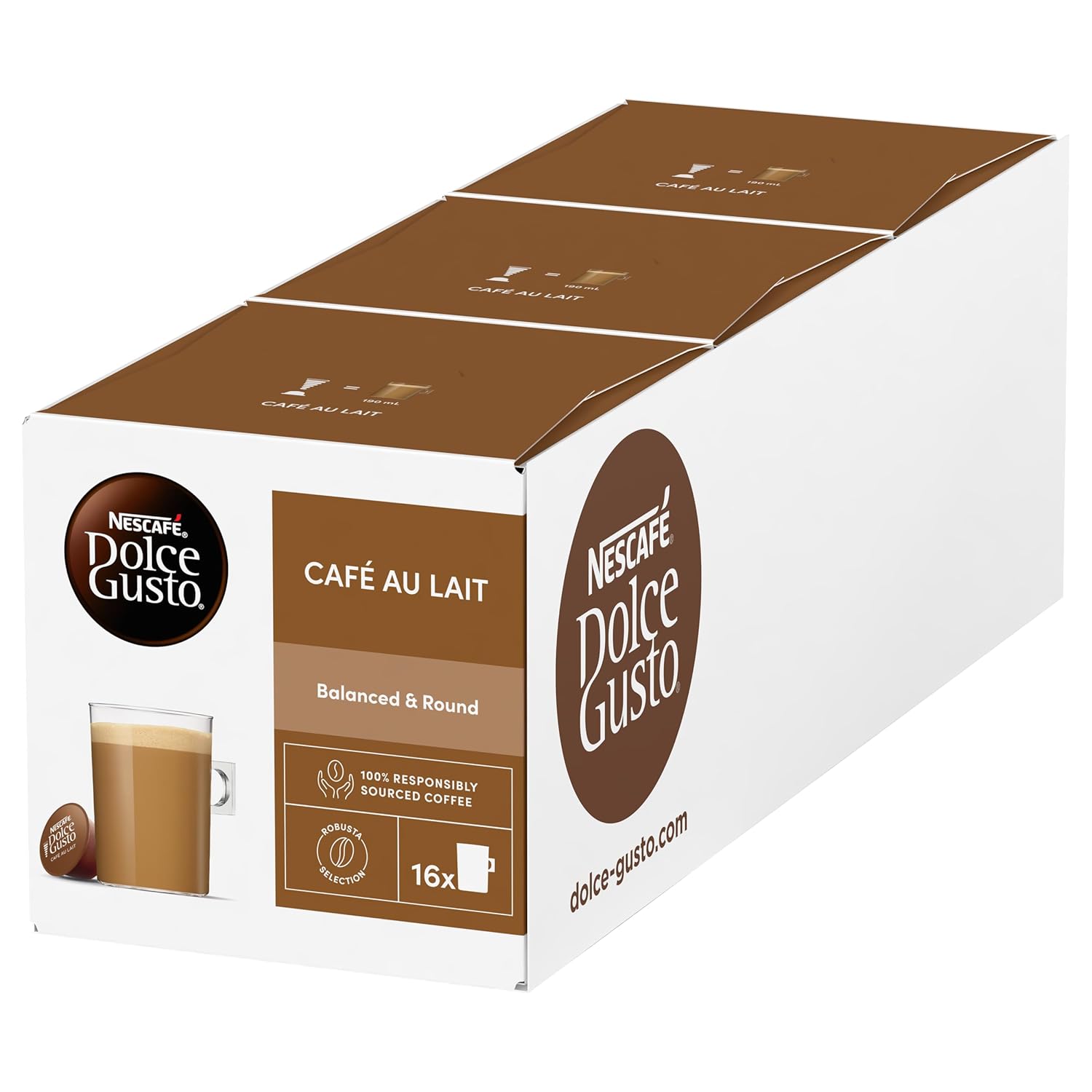 Nescaf? Dolce Gusto CAF? Au Lait (Pack of 3, Total 48 Capsules)