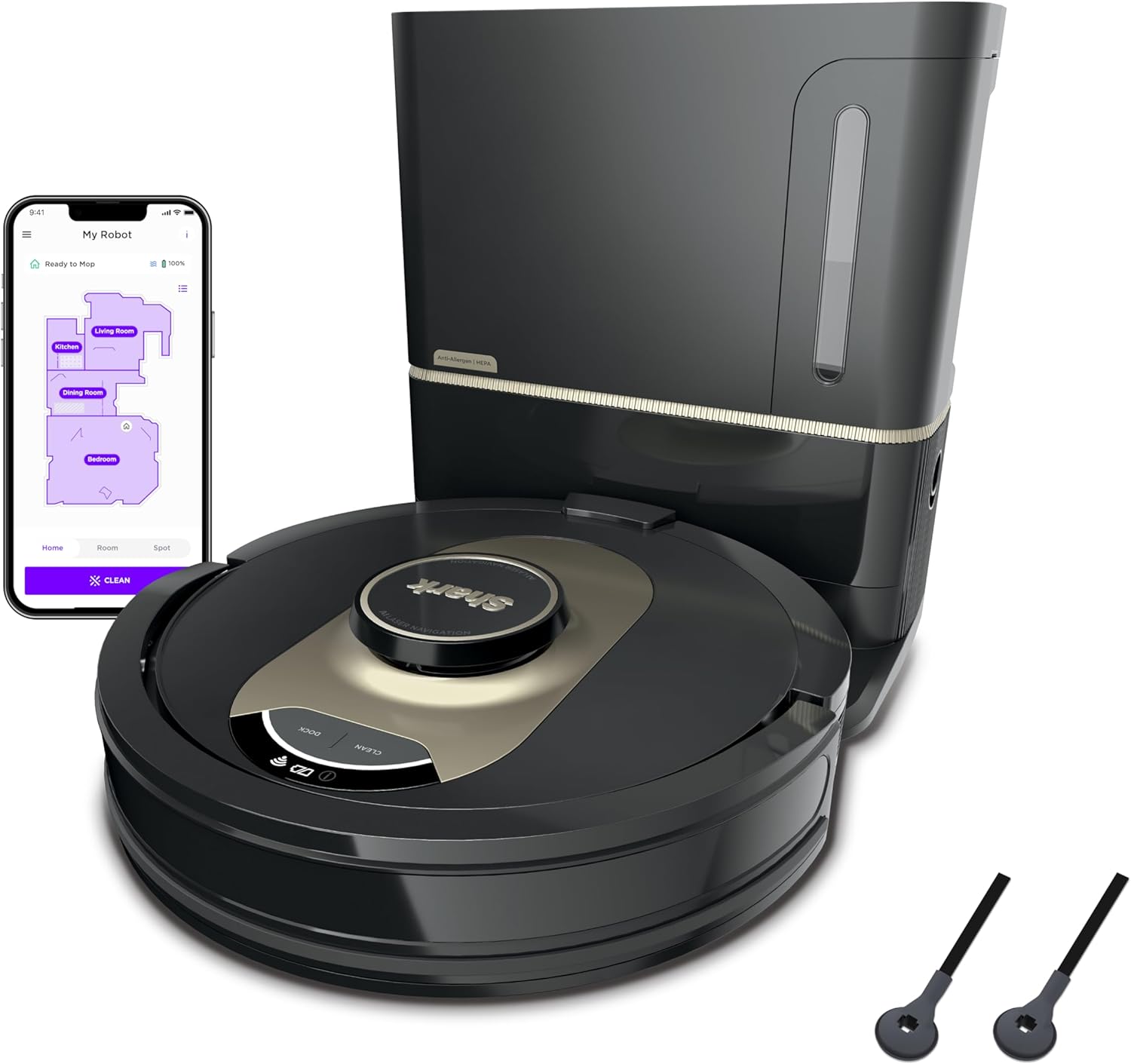 Shark AV2501AE AI Robot Vacuum with XL HEPA Self-Empty Base, Bagless, 60-Day Capacity, LIDAR Navigation, Perfect for Pet Hair, Compatible with Alexa, Wi-Fi Connected, Carpet & Hard Floor, Black