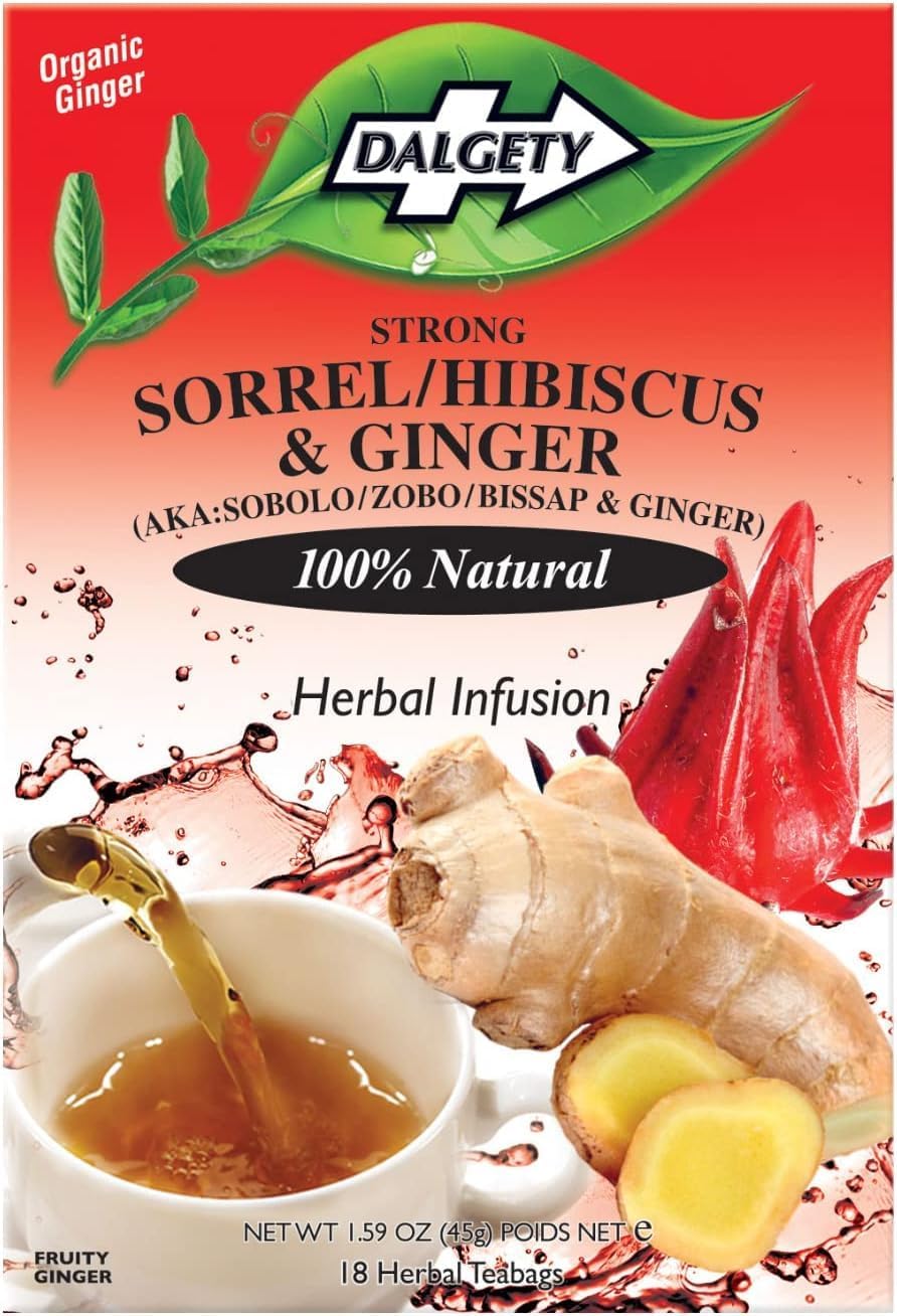 Dalgety Sorrel/Hibiscus & Ginger Herbal Infusion 3x45g Cartons (3 Pack) 100% Natural, Caffeine-Free Tea (Total 54 Teabags); Our Delicious Tea Builds the Immune System, Fights Fatigue & Boosts Energy