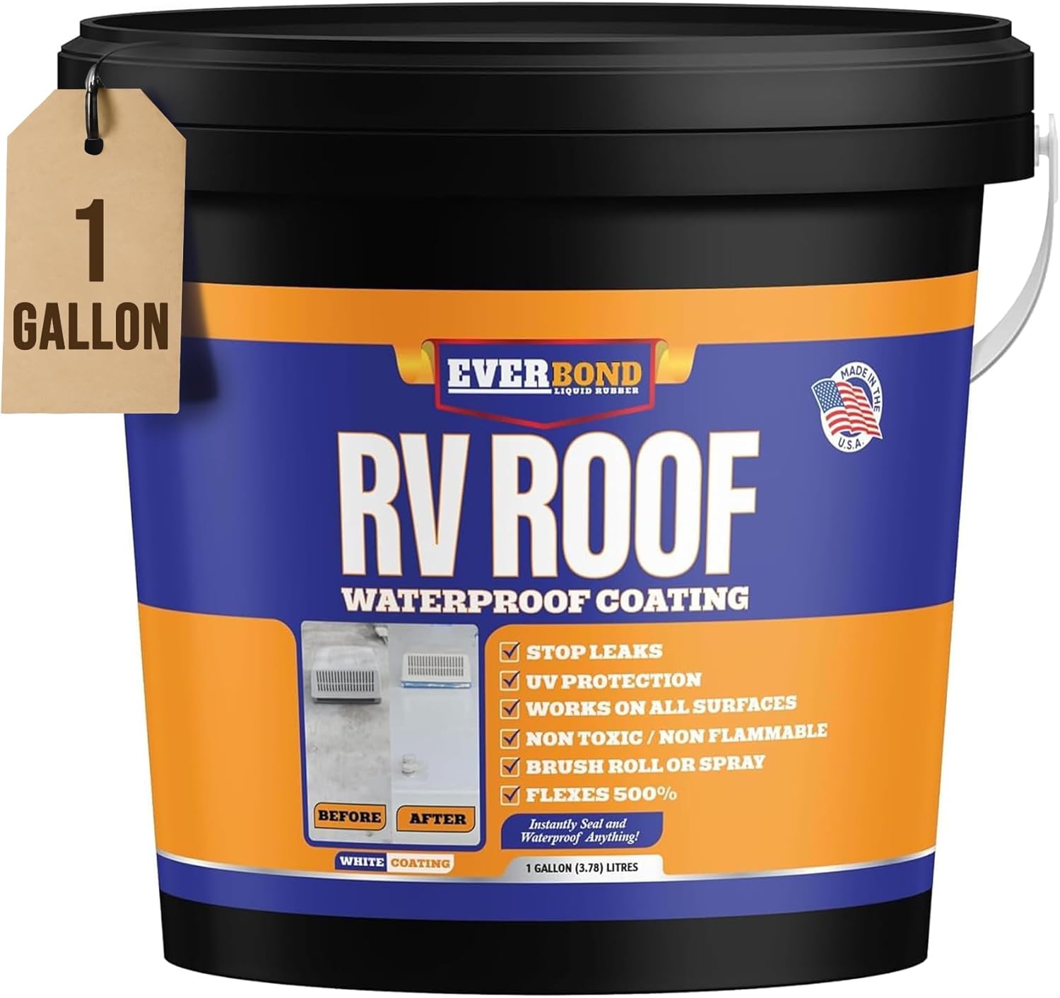 RV Roof Coating - Liquid Rubber RV Roof Sealant for Camper Roofs, Trailers, Motorhomes, and Metal Buildings - Roof Cooling White 1 Gallon