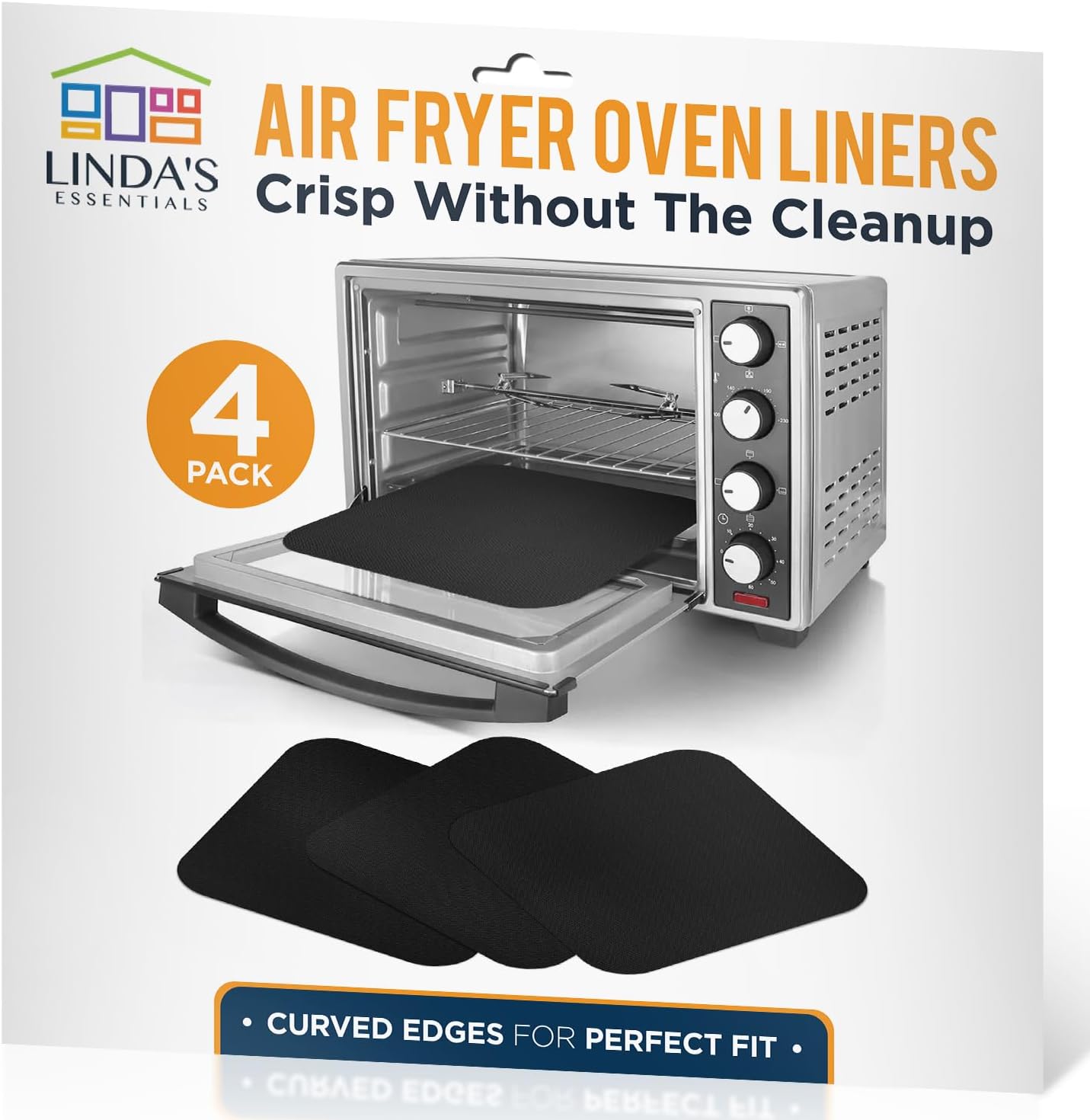 Air Fryer Oven Liners, Pack of 4 - Reusable Heat Resistant Toaster Oven Liner, Compatible with Ninja, Cuisinart, Emeril Lagasse & More, Easy Clean Air Fryer Mat, Toaster Oven Accessories, 12"x12"