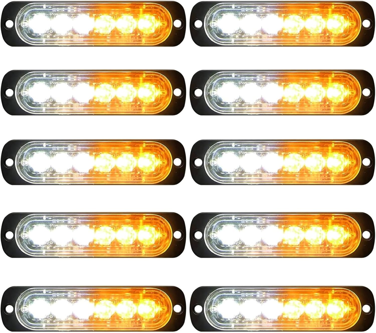 EEEKit 10 Pack LED Emergency Strobe Lights, Amber White 6 LED Strobe Warning Emergency Flashing Light Caution Construction Hazard Light Bar for Car Truck Van Off-road Vehicle ATV SUV Surface Mount
