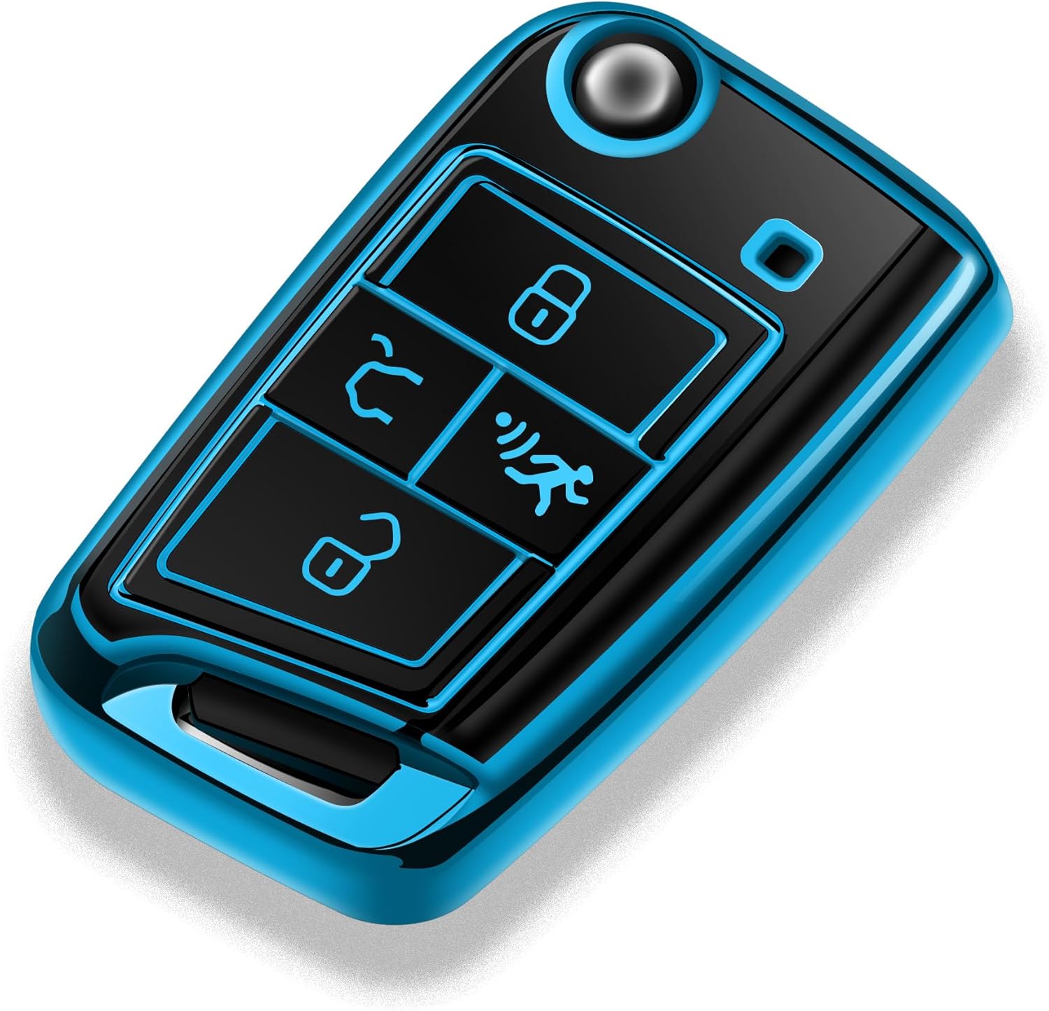Tukellen for Volkswagen Key Fob Cover, Premium Soft TPU Full Protection Key Fob Case VW Arteon Atlas Golf Jetta Passat Tiguan Smart Keyless Fob Remote Key (Blue)