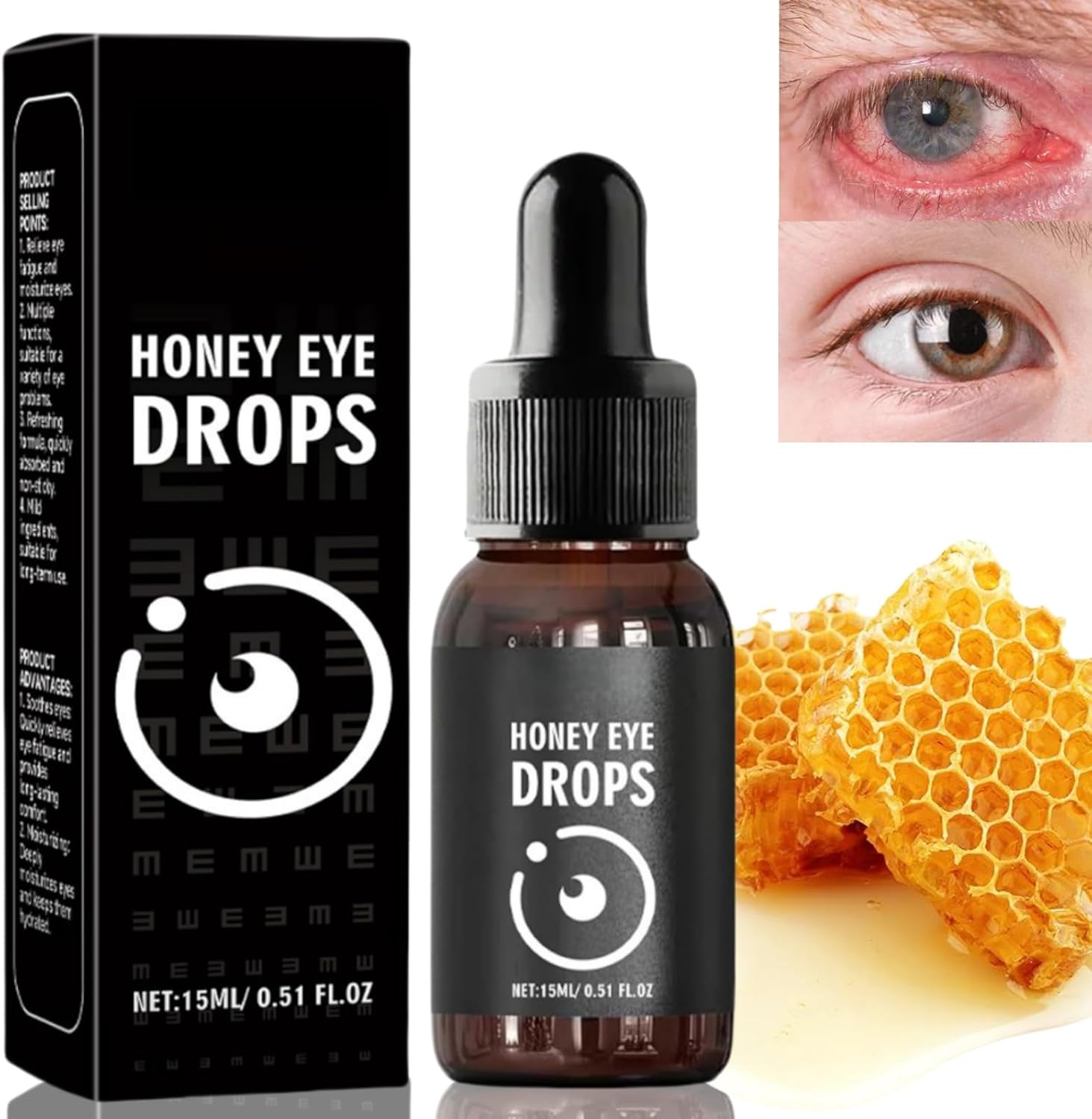 Honey Eye Drops,Bee Honey for Eye Health,Bee Honey Serum for Eye,Eye Whitening Eye Drops,Moisturising Eye Drops,Tired Eye Drops,Hydrating Eye Drops,Eye Care Drops,Promoting Healthy Vision,Eye Serum