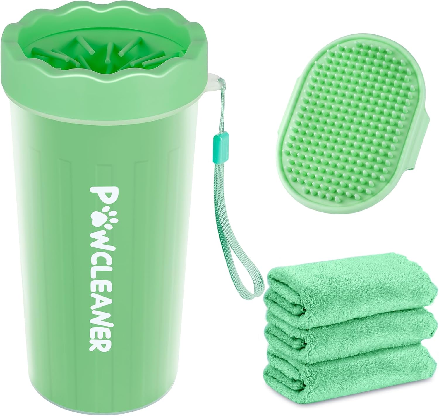 Dog Paw Cleaner for Dogs, (with 3Pcs Absorbent Towels & Adjustable Bath Brush) Dog Paw Washer, Pet Foot Cleaner (Light Green, Large)