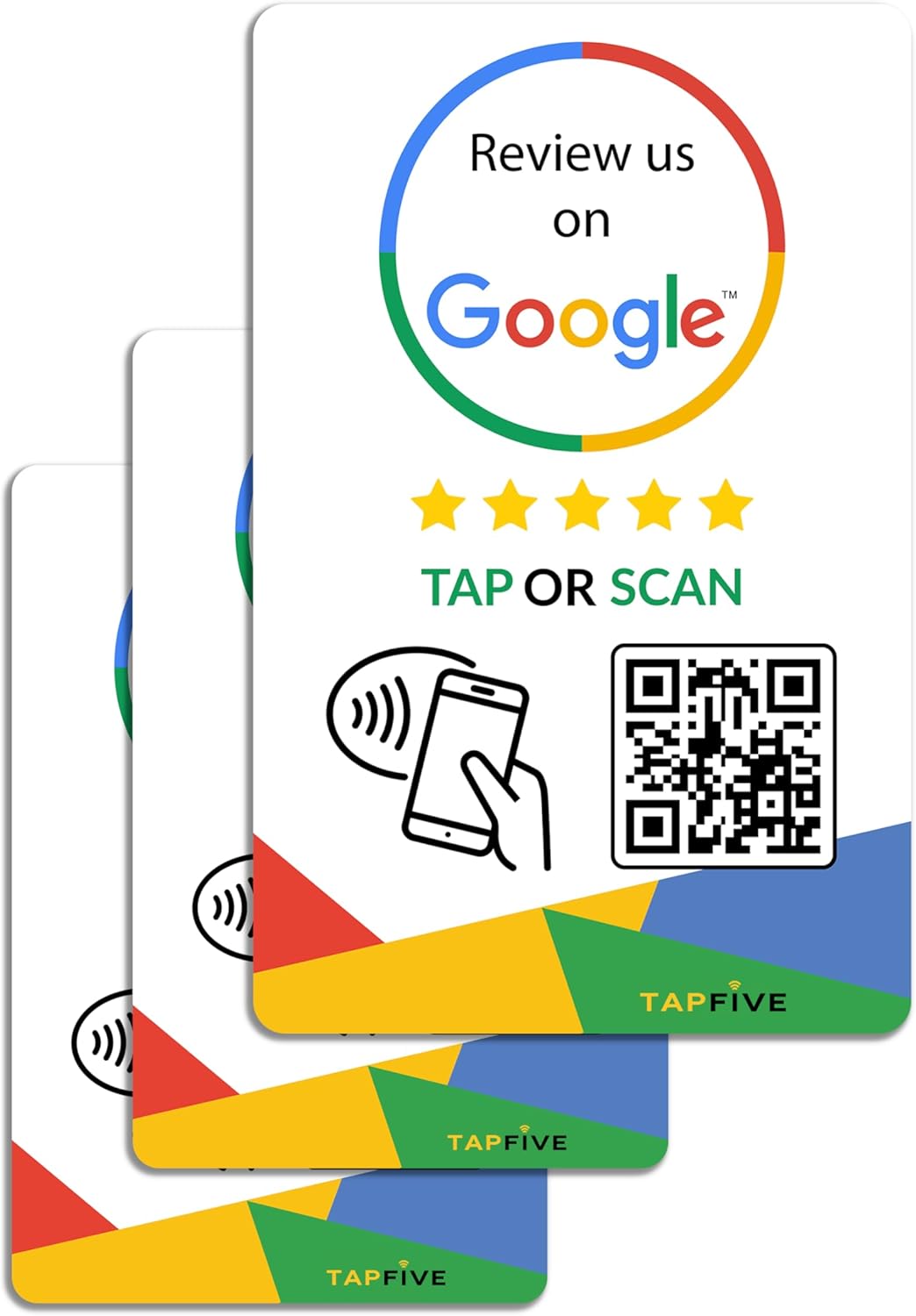 Google Review Tap Cards (3-Pack) by TapFive - Tap for Instant Reviews - All Phones Compatible - Reusable Smart Tap NFC & QR - Boost Business Reviews - Powered by TapFive (3 Card Pack)