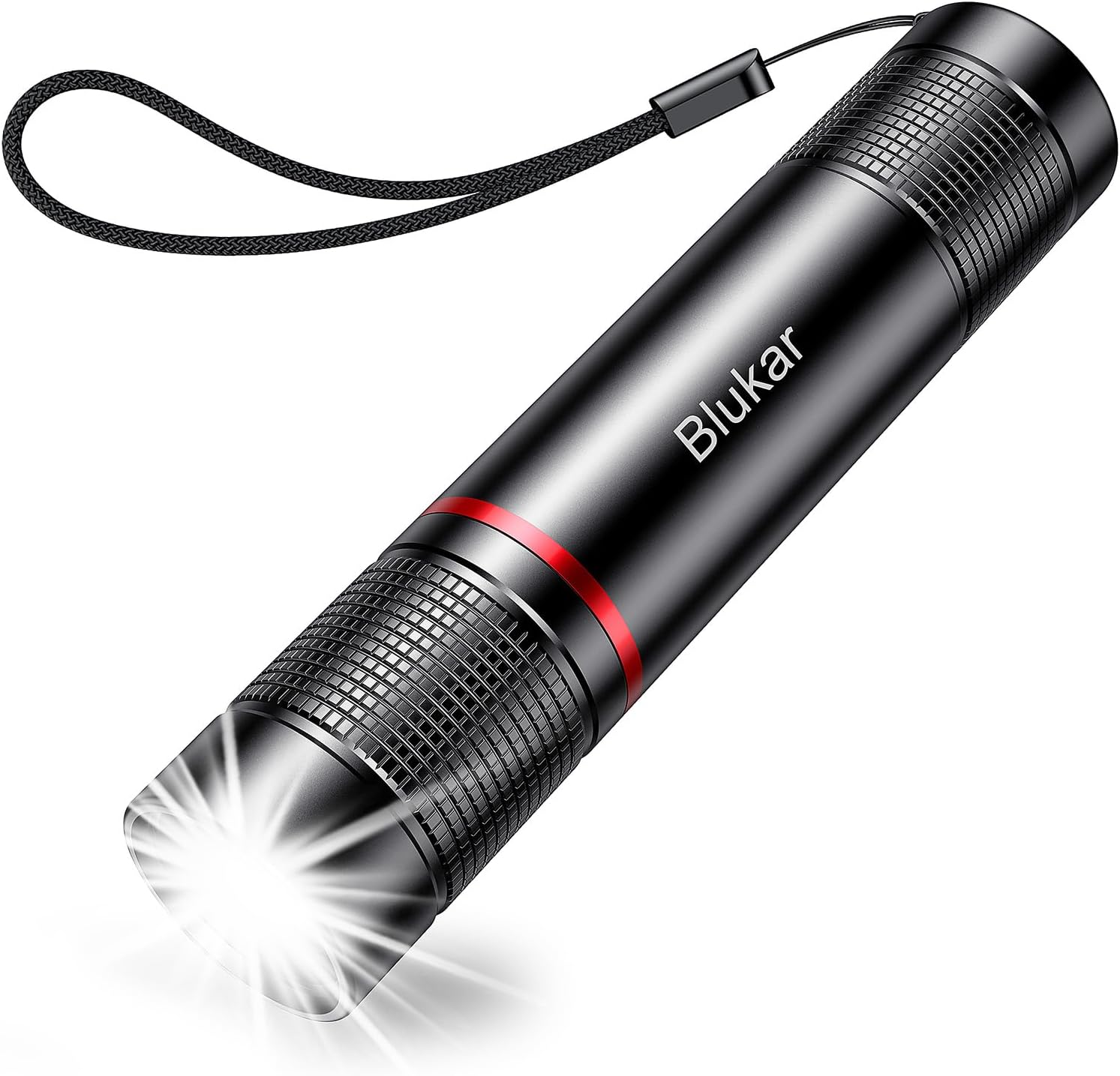 Blukar LED Torch Rechargeable, 2000L Super Bright Adjustable Focus Flashlight, 4 Lighting Modes, Long Battery Life, Waterproof Pocket Size Torch for Power Cuts, Emergency, Camping, Hiking, Outdoor