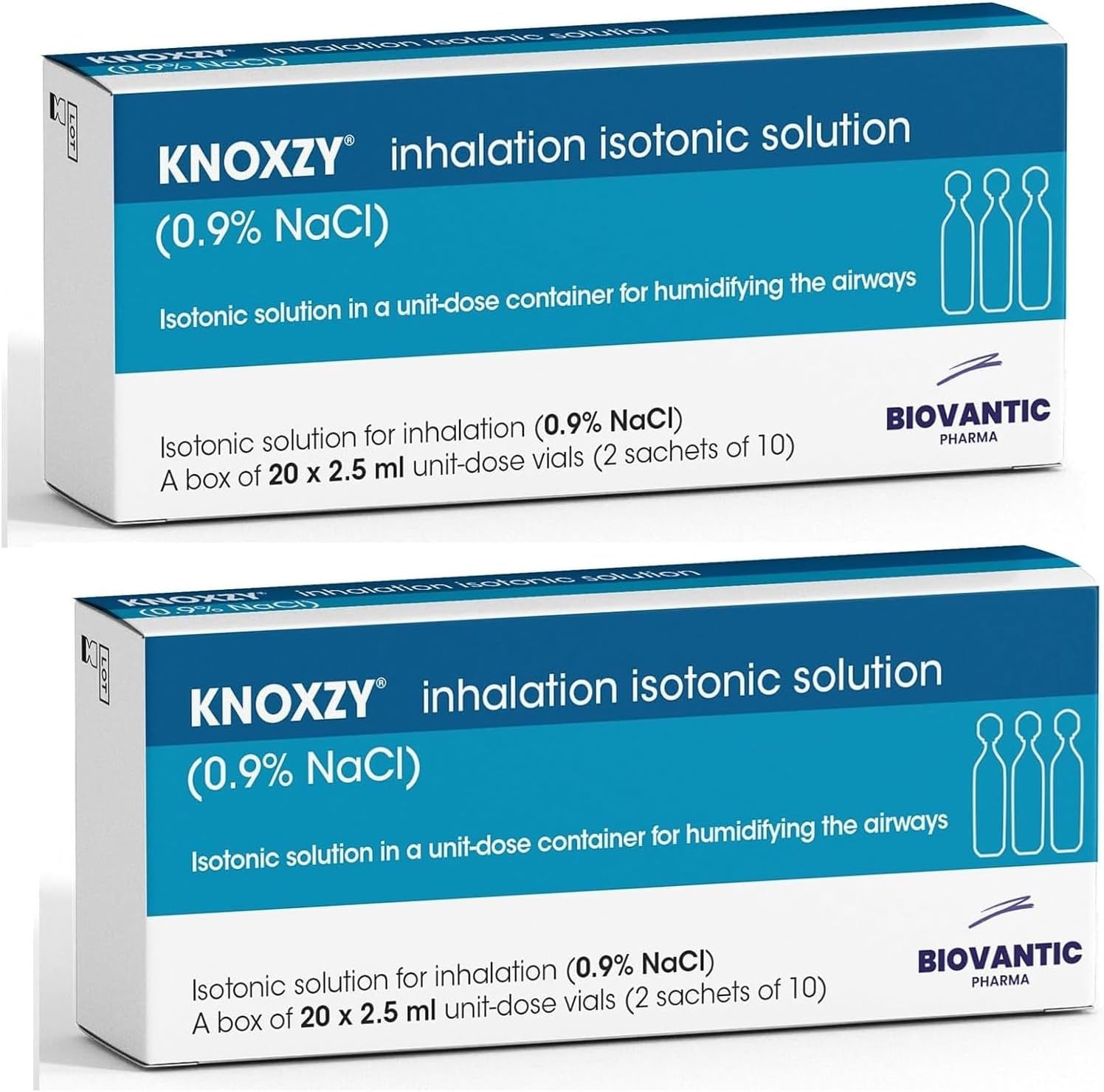 KNOXZY Isotonic Solution 0.9% - Sodium Chloride NaCl - Isotonic Solution for Humidifying The Airways – 20 X 2.5 ml (Pack of 2)