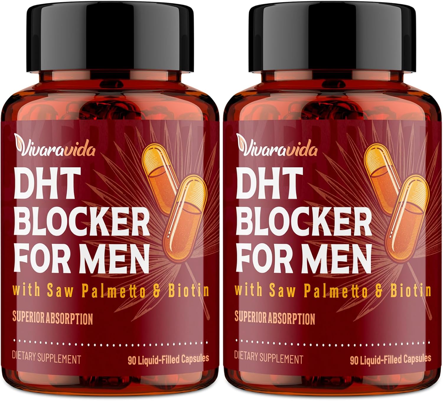 DHT Blocker for Men | Hair Growth Vitamins Supplement with Saw Palmetto & Biotin - Hair Regrowth - Natural Hair Loss Supplements Liquid-Filled - Proprietary Herbal Blends (180 Capsules)