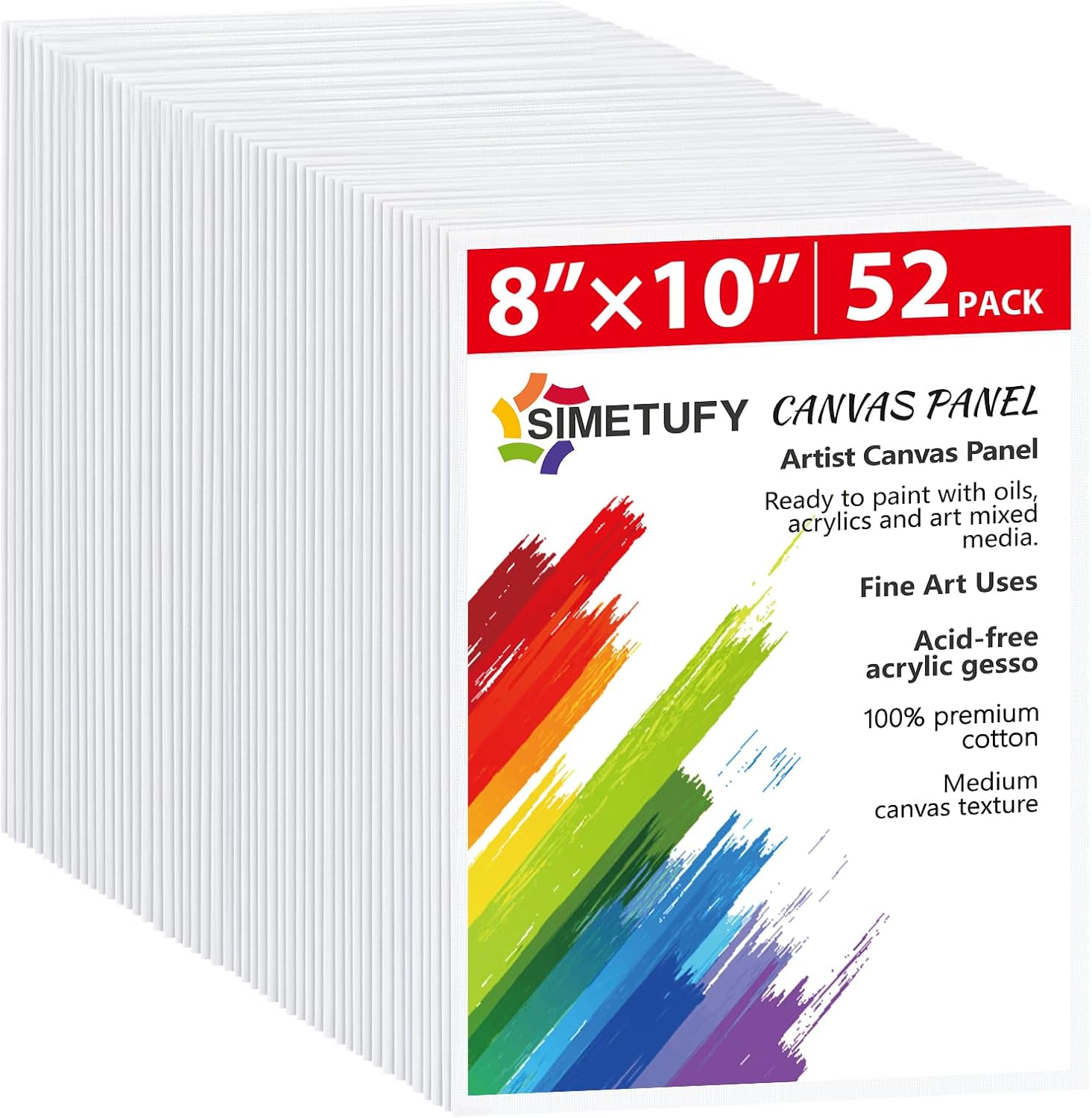 Simetufy Canvas Boards for Painting 52 Pack 8 x 10 Inch Blank Flat Canvas Panels 100% Cotton Pre-Primed for Acrylic & Oil Paint