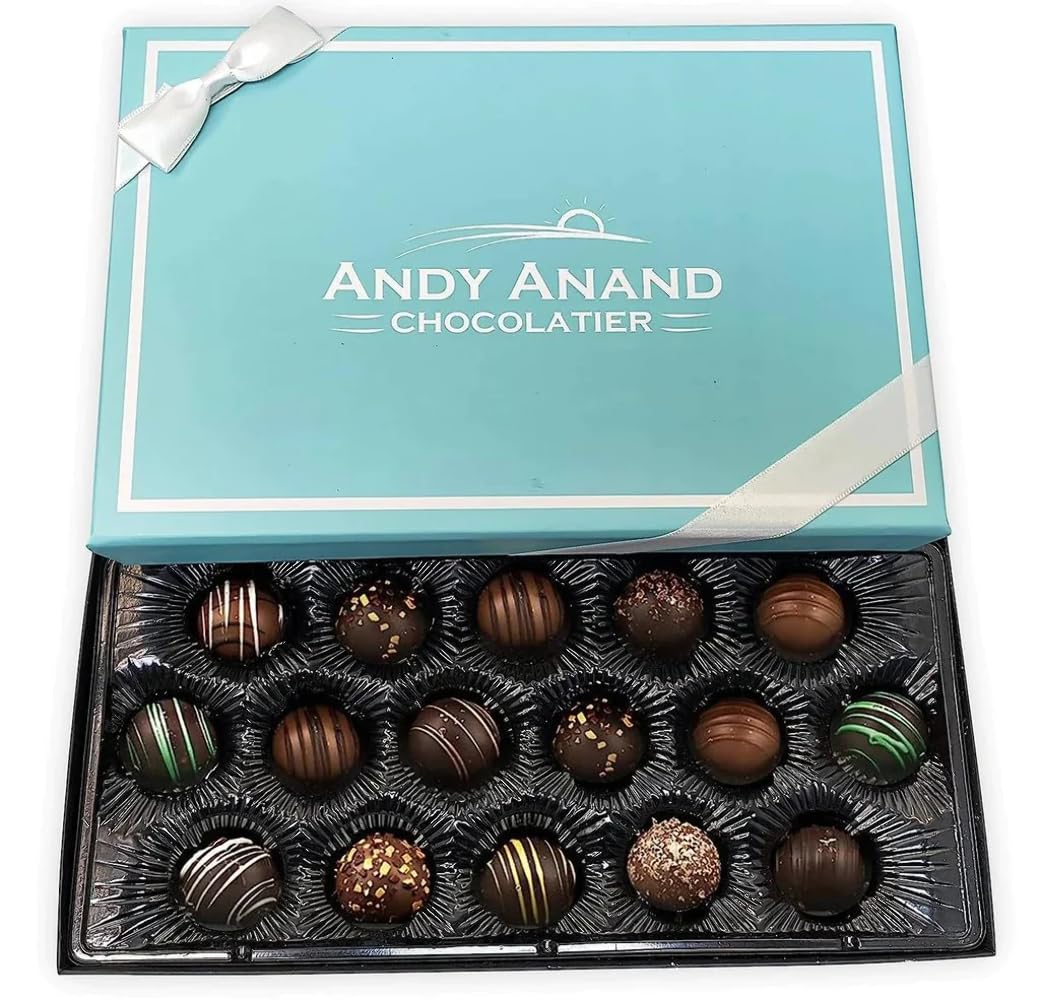 Andy Anand Dark Chocolate Truffles 16 Pcs Of Champagne, Rum, Amaretto, Black Forest Ext Amazing-Delicious-Decadent Gift Boxed (8oz)