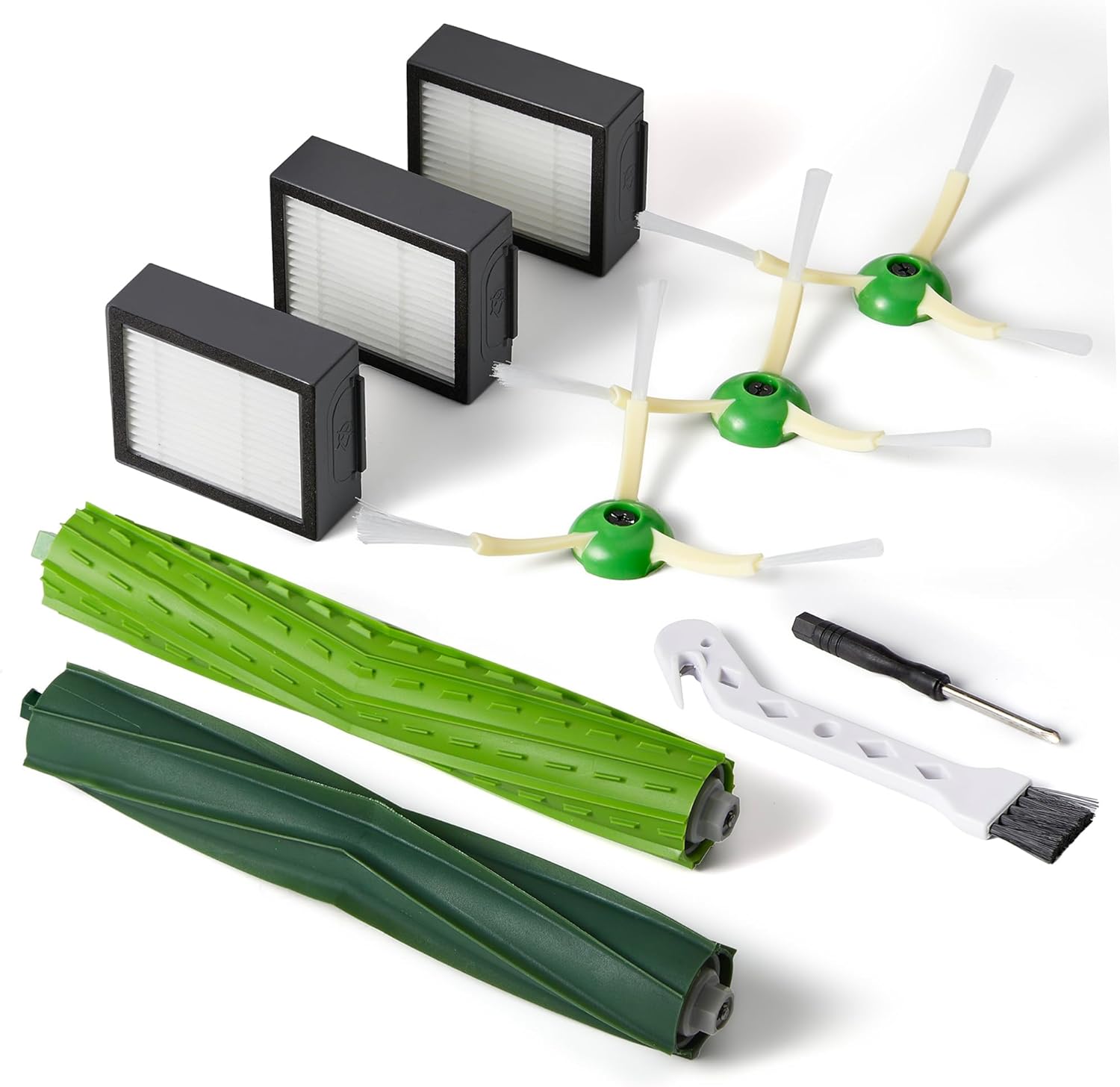 Replacement Parts & Accessories for iRobot E, I & J Series, Combo i5, j5 Series Robot Vacuum, Dual Multi-Surface Rubber Brushes & 3 HEPA Filter & 3 Edge-Sweeping Brushes