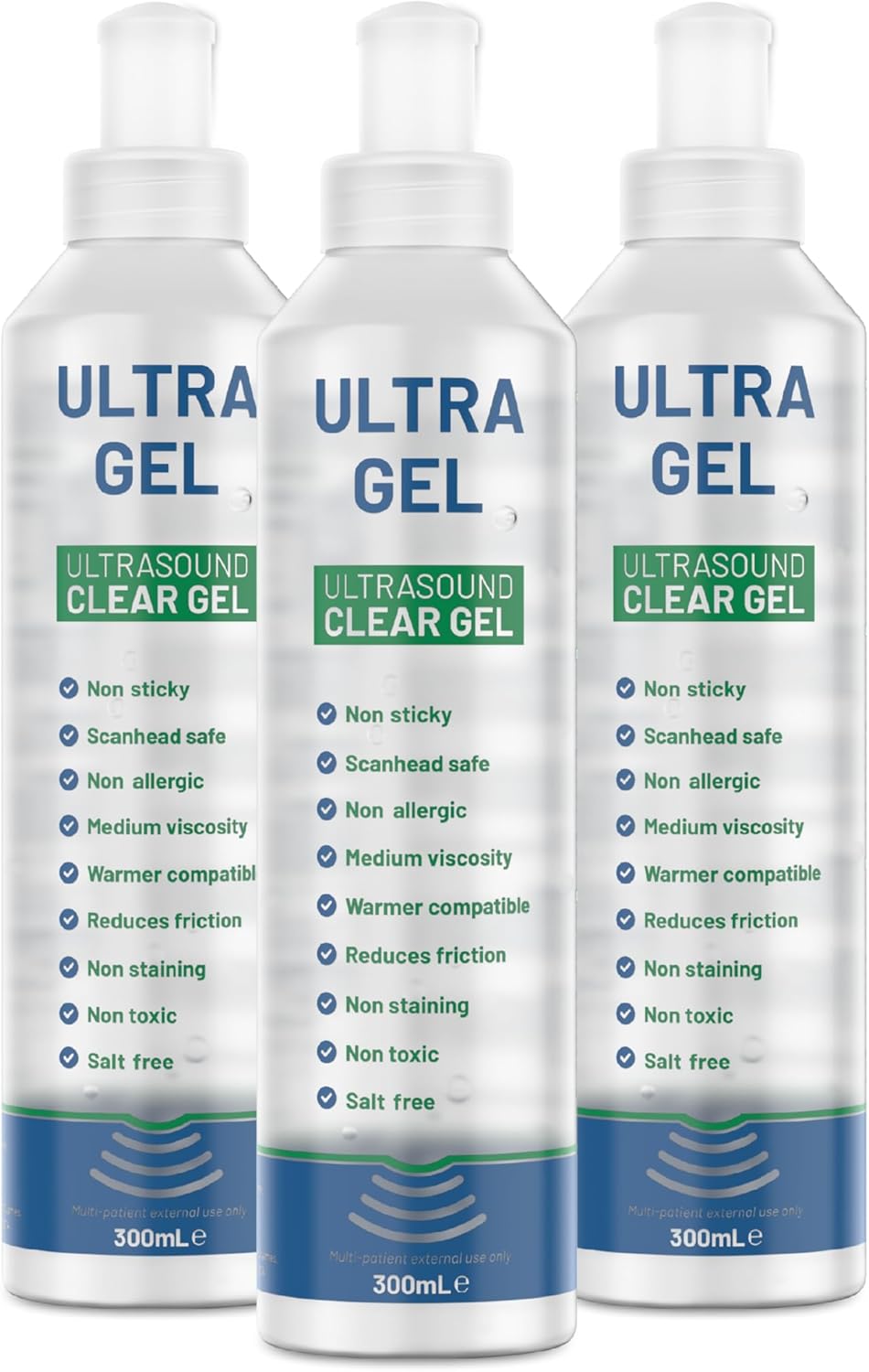 Electro Spyres Ultrasound Gel Clear | Pack of 3 (3X 300ml Bottles) | Non-Allergic | Non-Staining | Reduces Friction | Viscous | Scan-Head Safe