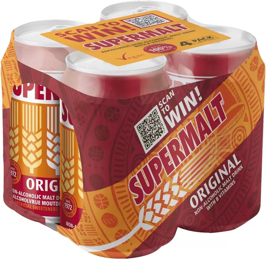 Supermalt Original Non-Alcoholic Vegan Malt Drink with B Vitamins 4 x 330ml (Pack of 1)