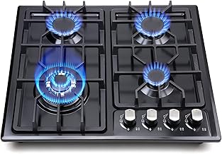 FORIMO Gas Cooktop 22Inch，Built in Gas Cooktop 4 Burners Stainless Steel Stove with NG/LPG Conversion Kit Thermocouple Protection and Easy to Clean