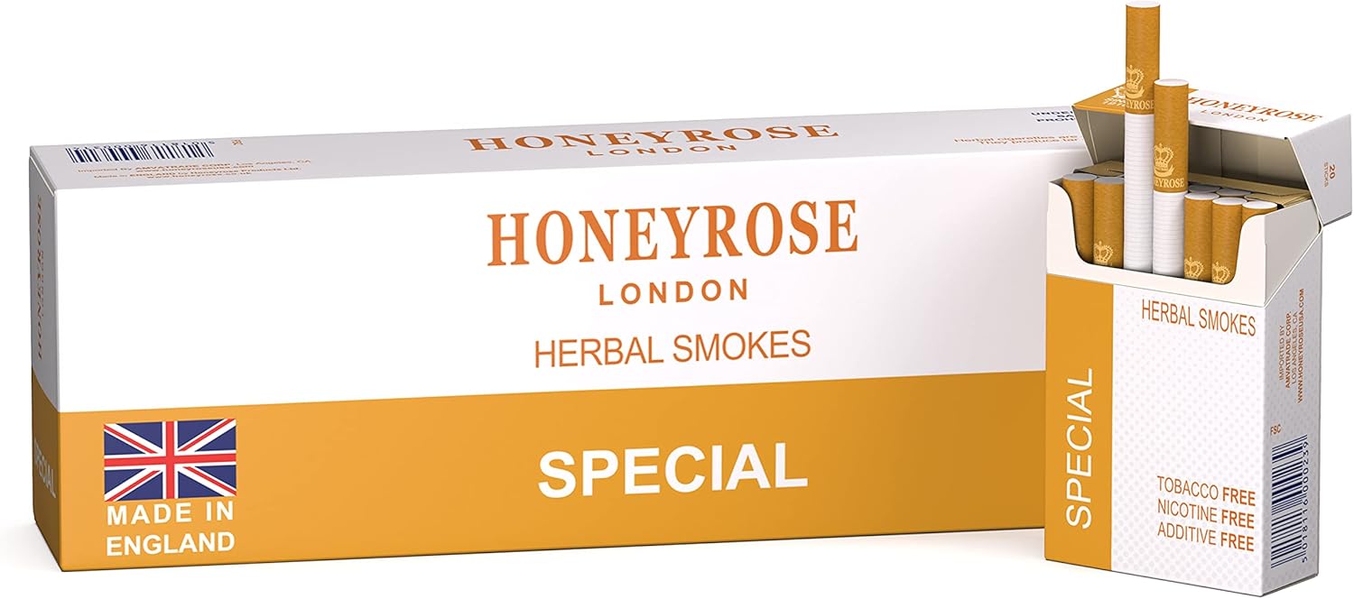 Honeyrose Herbal Cigarettes Carton "Special" No Flavor, 100% Tobacco & Nicotine Free, 100% Natural, Prop Cigarettes, Herbal Smokes, Quit Smoking, Made in England
