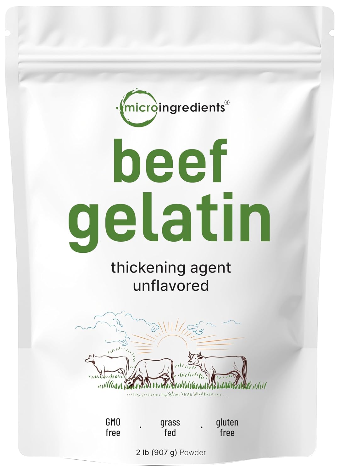 Beef Gelatin Powder, 2lb (32oz) | Premium Source from Grass-Fed & Pasture Raised Beef | Unflavored Thickening Agent for Cooking & Baking | Rich in Natural Protein & Collagen | Non-GMO, Gluten Free