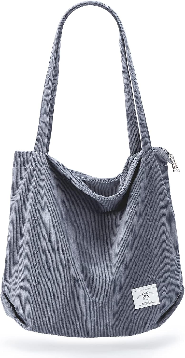 KALIDI Thicken Corduroy Totes Bag Extra Large Capacity Handbags Shoulder Bags with Zipper Cord Tote Bag for Women Ladies Girls Casual Shopping Bag for Work School College Daily Use