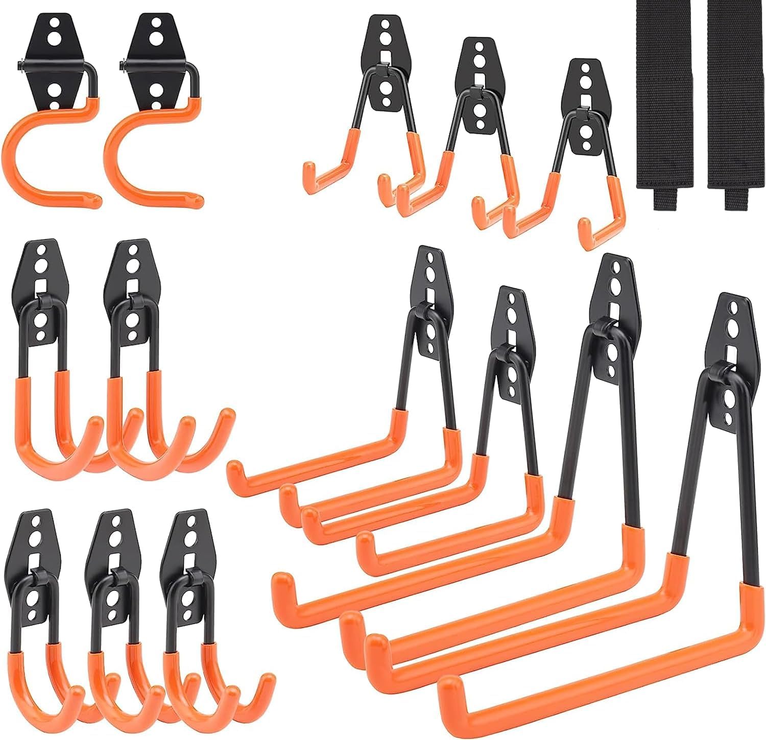 Upgraded 16 Packs Garage Hooks Utility Double Heavy Duty with Mop Broom Holders, Wall Mount Hooks, Garage Storage Organization and Tool Hangers for Power & Garden Tools, Ladders, Bikes(Orange)