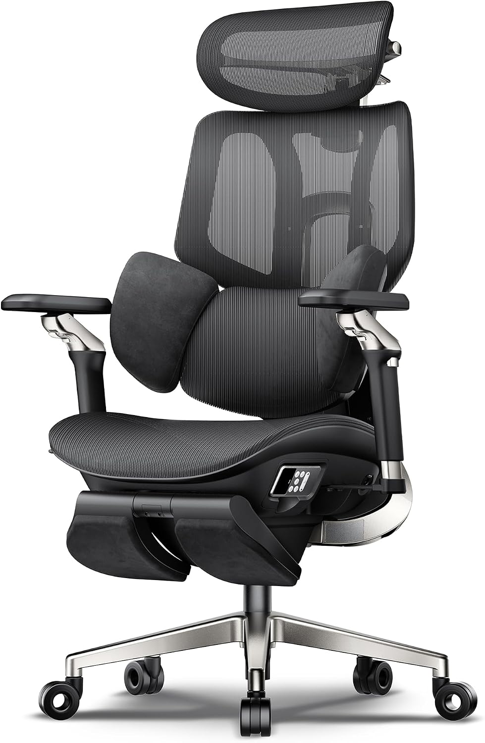 Hbada X7 Prestige Smart Ergonomic Office Chair, with AI Lumbar Support, Massage & Ventilation, 4D Dual-Axis Headrest, Alcantaraยฎ Suede, Adaptive 8-Way Lumbar Support, Black