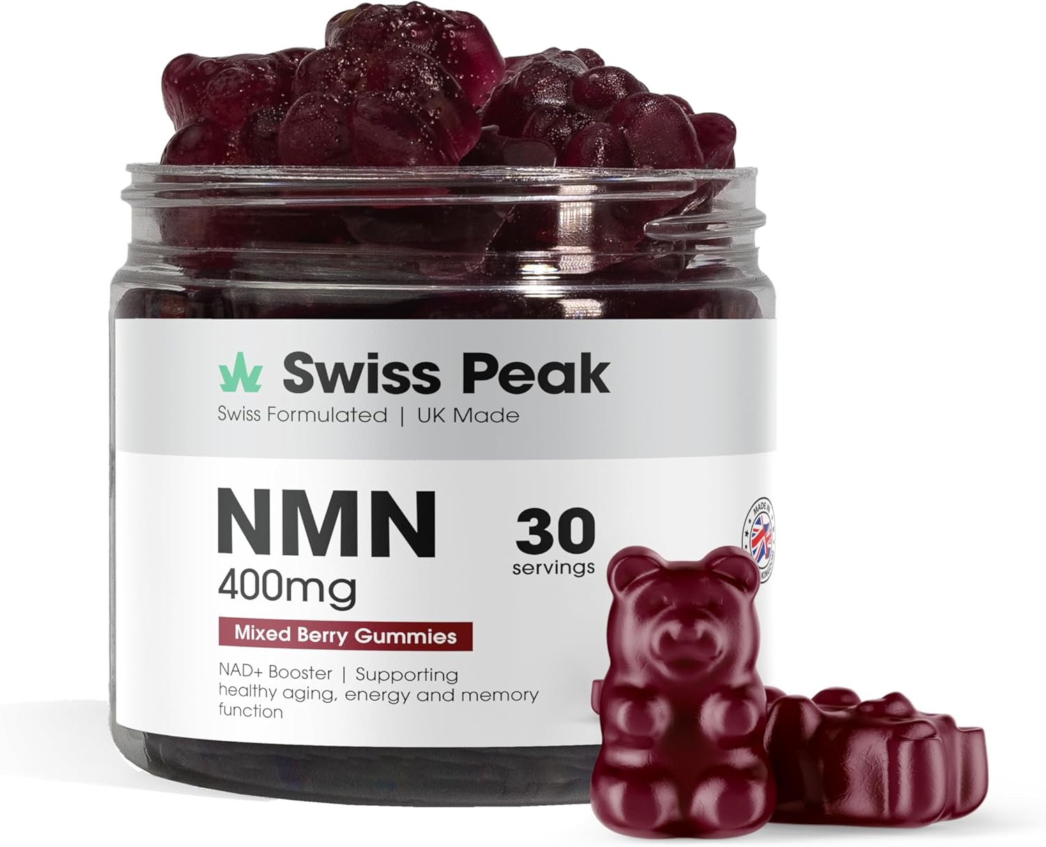 Swiss Peak NMN, NAD+ Vegan Gummies, 400mg per Gummy, 30 Count, Third-Party Lab-Tested, Maximum Strength, UK-Made | Anti-Aging, Cellular Repair, Energy Metabolism Booster