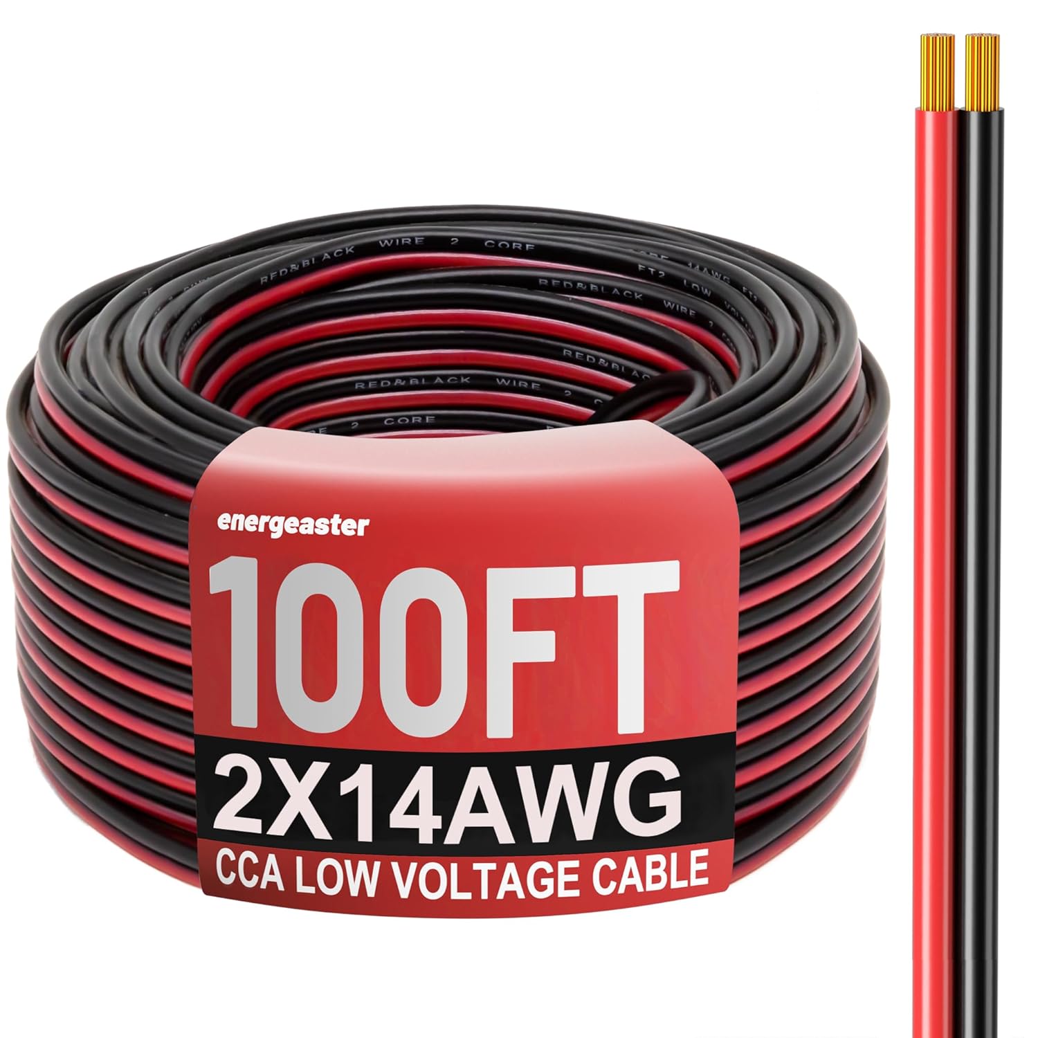 14 Gauge Wire 100FT, 2 Conductors Electrical Wire Red Black Cable, Low Voltage 14 AWG Copper Clad Aluminum Extension Cord for Speaker Wire, LED, Automotive 12V/24V DC