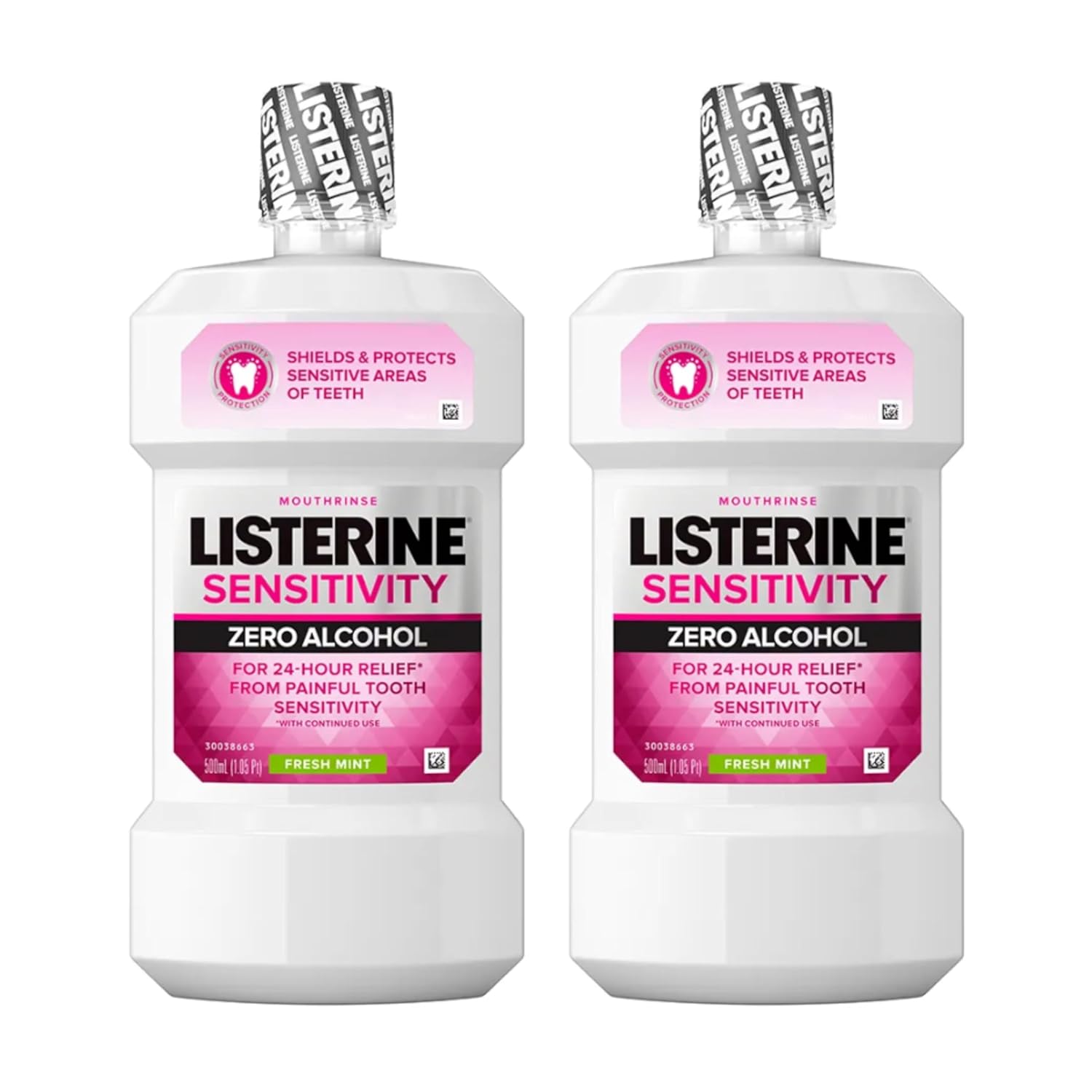 Listerine Sensitivity Alcohol Free Mouthwash, for Sensitive Teeth, Bad Breath Treatment, Oral Rinse for Adults; Fresh Mint Flavor, 500 mL, 2 Pack
