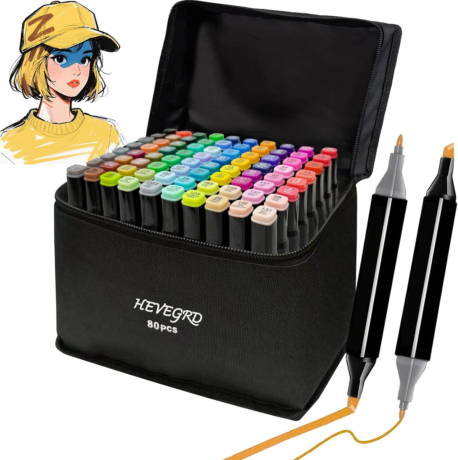 80 Colors Alcohol Markers Set, Dual Tips Blender Art Marker for Drawing Permanent Sketch Marker for adult coloring, Illustrations Alcohol Based Markers, Artist Pens