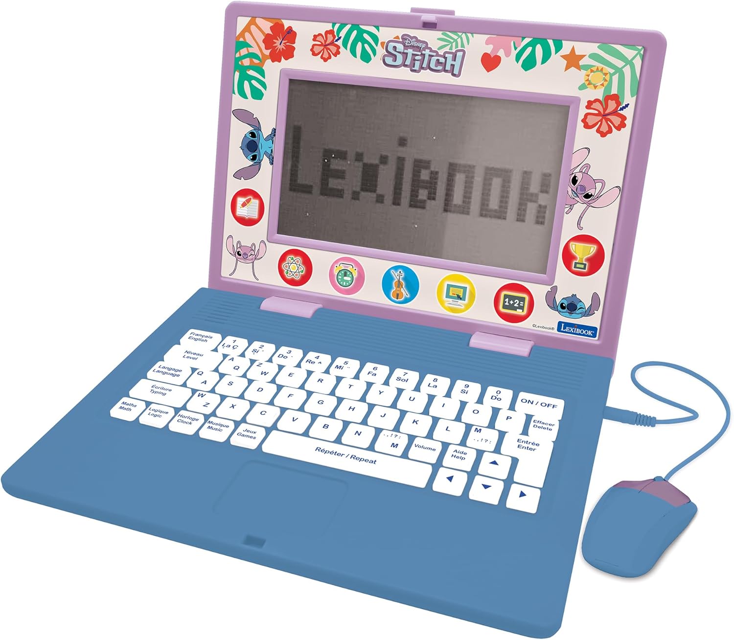 Lexibook, Disney Stitch, Bilingual and Educational Laptop ENGLISH/FRENCH, Toy for Children, 170 Activities to Learn, Play Games and Music, Large Screen, Blue/Purple, JC599Di1