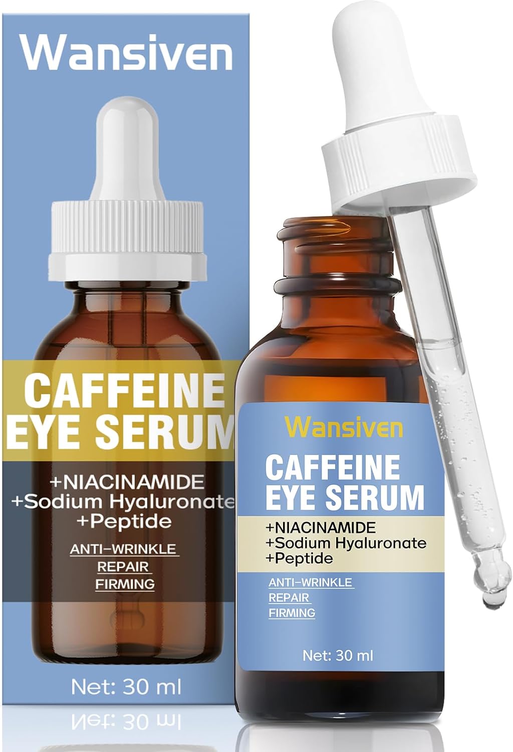 Wansiven Caffeine Eye Serum, Anti Wrinkle Eye Repair Serum, Eye Lifting & Smoothing Eye Cream with Hyaluronic Acid Niacinamide for Dark Circles & Puffy Eyes, Skincare for Men & Women, 30 ml