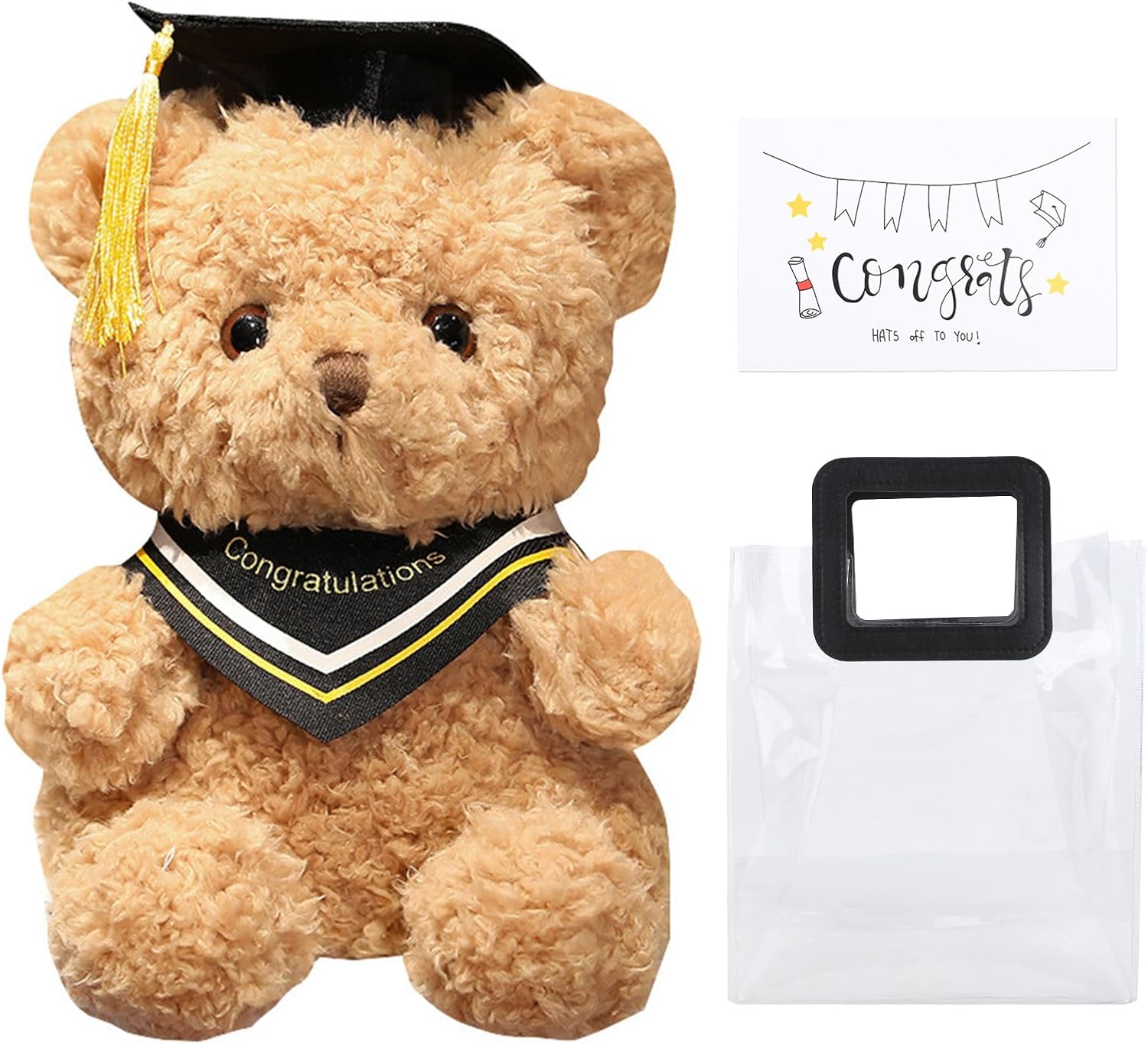 Luclay Graduation Teddy Bear Stuffed Animals with Gift Bag Greeting Card 2025 Graduation Plush Teddy with Hat Fluffy Toy Soft primary High School College Personalised Graduation Gifts for Her & Him