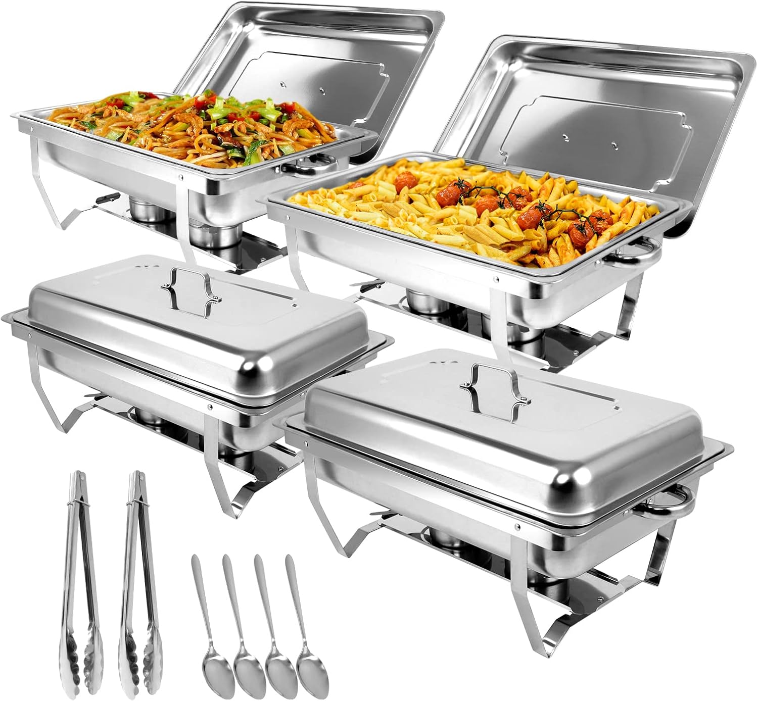 Snowtaros 9L Chafing Dish Buffet Set, Stainless Steel Food Warmer Set, Rectangular Buffet Server with Tongs & Spoons for Parties, Catering, Banquets, Events (Set of 4)