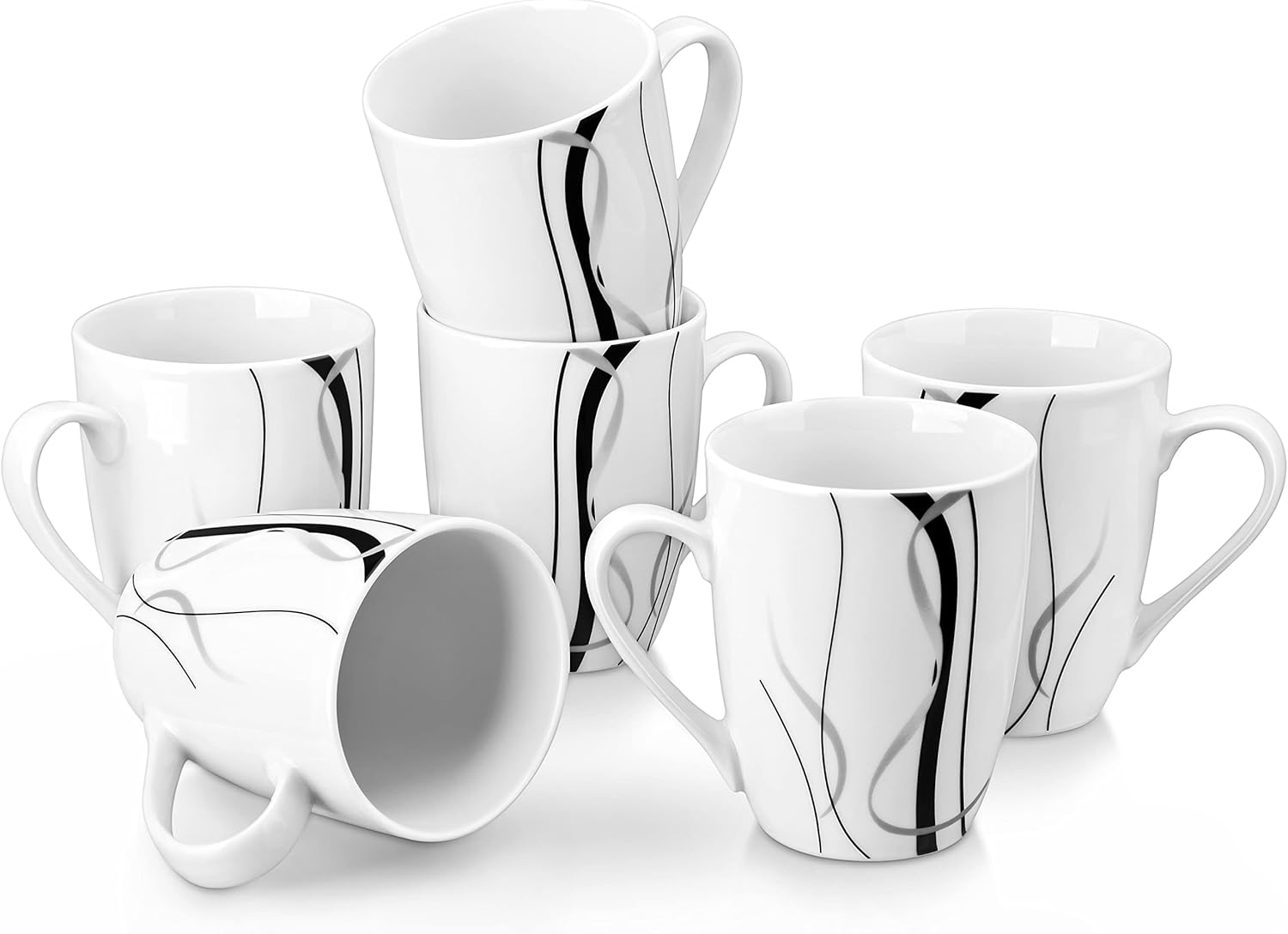 VEWEET Ceramic Mugs Set of 6, 11 OZ Coffee Cups Set with Handle, White Mugs Set, Porcelain Cup Set for Kitchen, Microwave Dishwasher Safe, Tea, Coffee and Hot Chocolate Cups, Series Fiona
