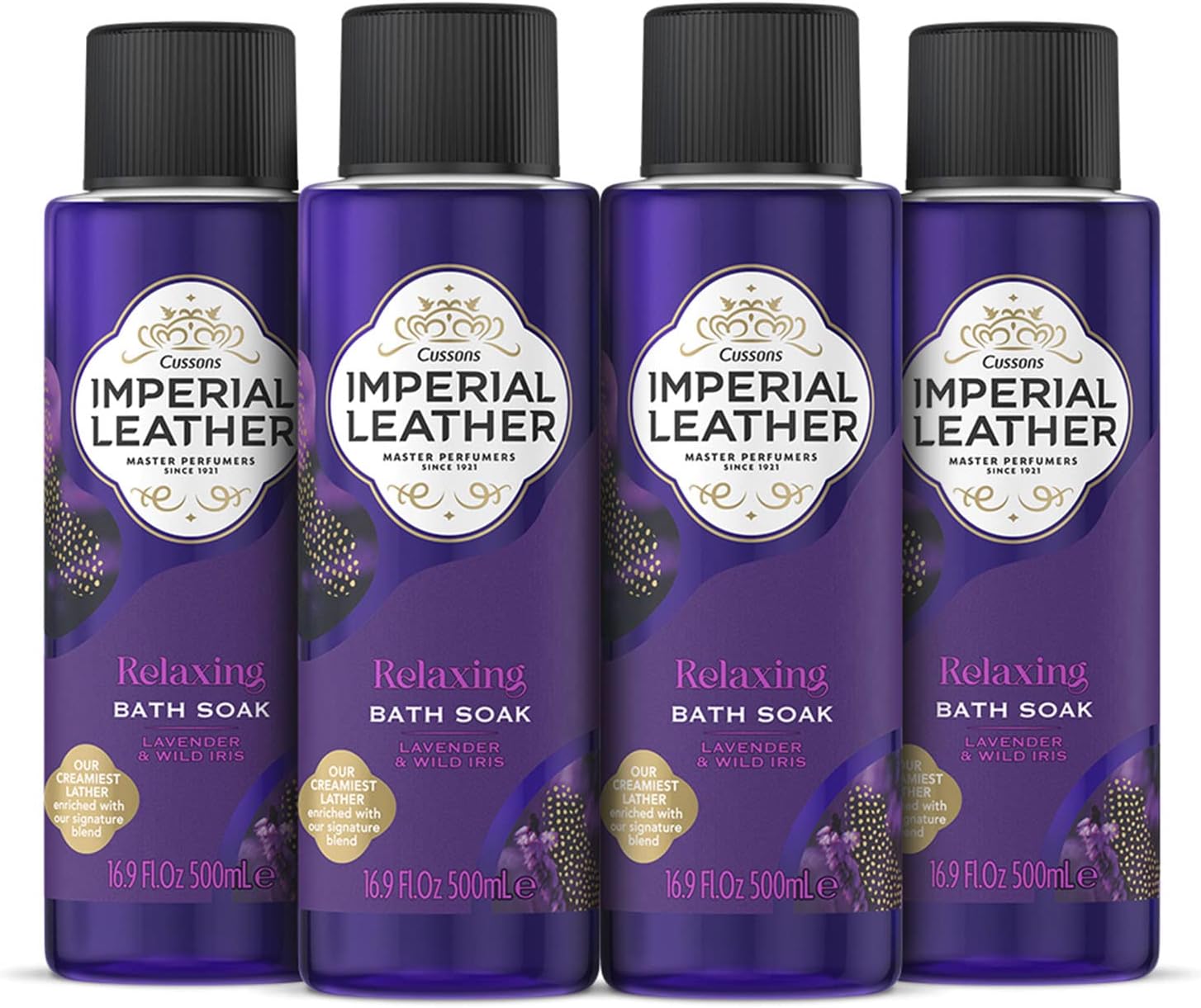 Imperial Leather Relaxing Bath Soak, Lavender & Wild Iris, Rich & Creamy Bubble Bath, Gentle Skin Care, Bulk Buy, Pack of 4 x 500ml