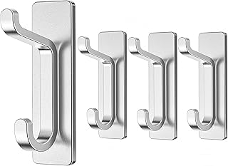 pickpiff Adhesive Towel Hooks, Extra Sticky 10LB (Max), Waterproof Metal Hook for Hanging Towels, Wreath, Purse, Hat, Cloth, Wall Mounted Hanger for Shower Bathroom Kitchen Door Heavy Duty, Silver