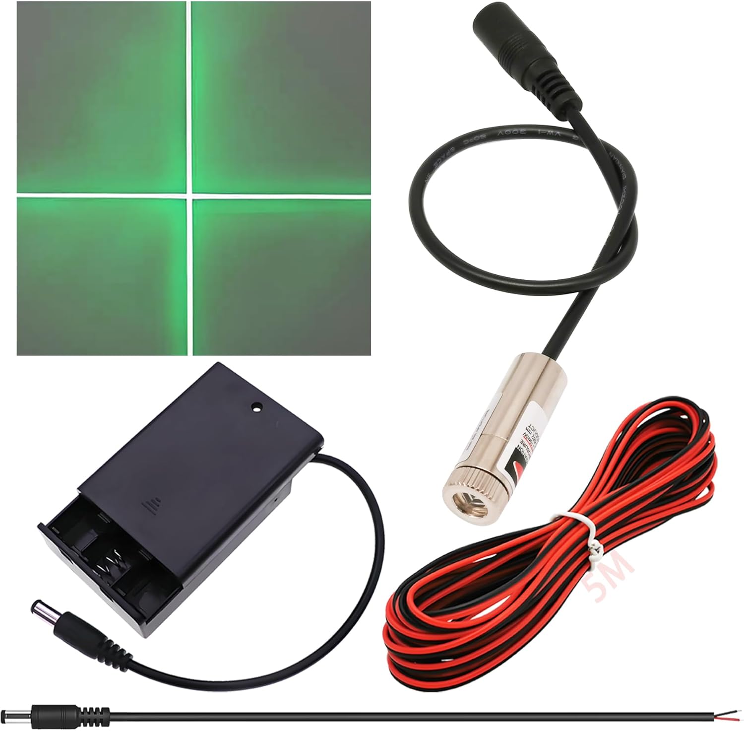 CTRICALVER Laser Module (Light Source Shape: Green Cross) Adjustable Focal Kit, 3-5V Industrial Laser Module Diode 2.1mm DC Plug 520nm +Power Supply kit