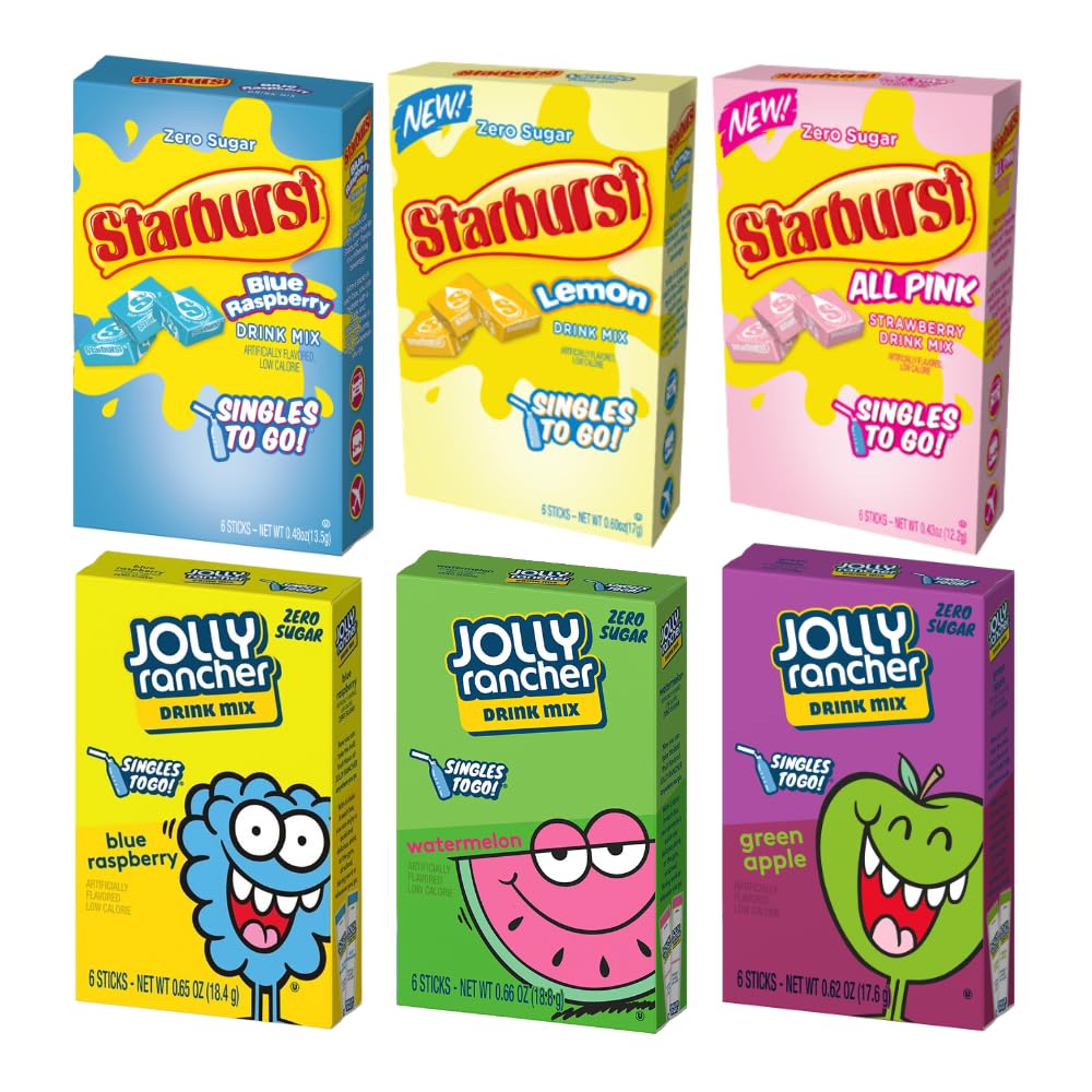 SINGLES TO GO! Jolly Rancher & Starburst Variety Pack (Blue Raspberry, Watermelon, & Green Apple) (1 of each) Variety Pack