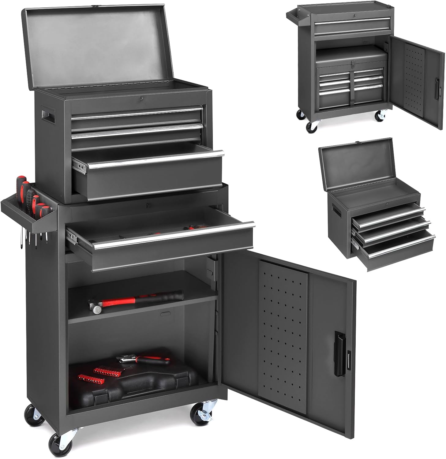 Winado 4-Drawer Rolling Tool Chest with Wheels & Lock, Tool Box with Large Storage Cabinet and Adjustable Shelf, Removable Portable Top Box for Garage, Warehouse, Factory