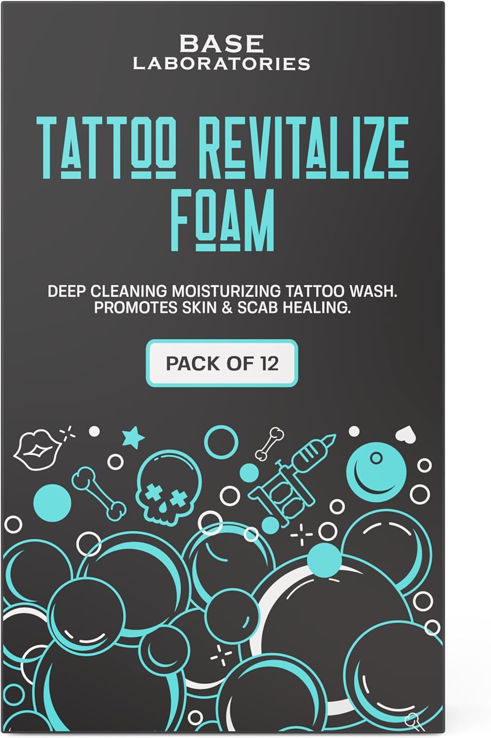 Base Laboratories Tattoo Revitalize Foam | Gel-to-Foam Antibacterial Tattoo Aftercare Soap | Deep Cleansing, Moisturizing & Healing for Fresh & Scabbed Tattoos with Chamomile & Aloe Vera | 12 Packets
