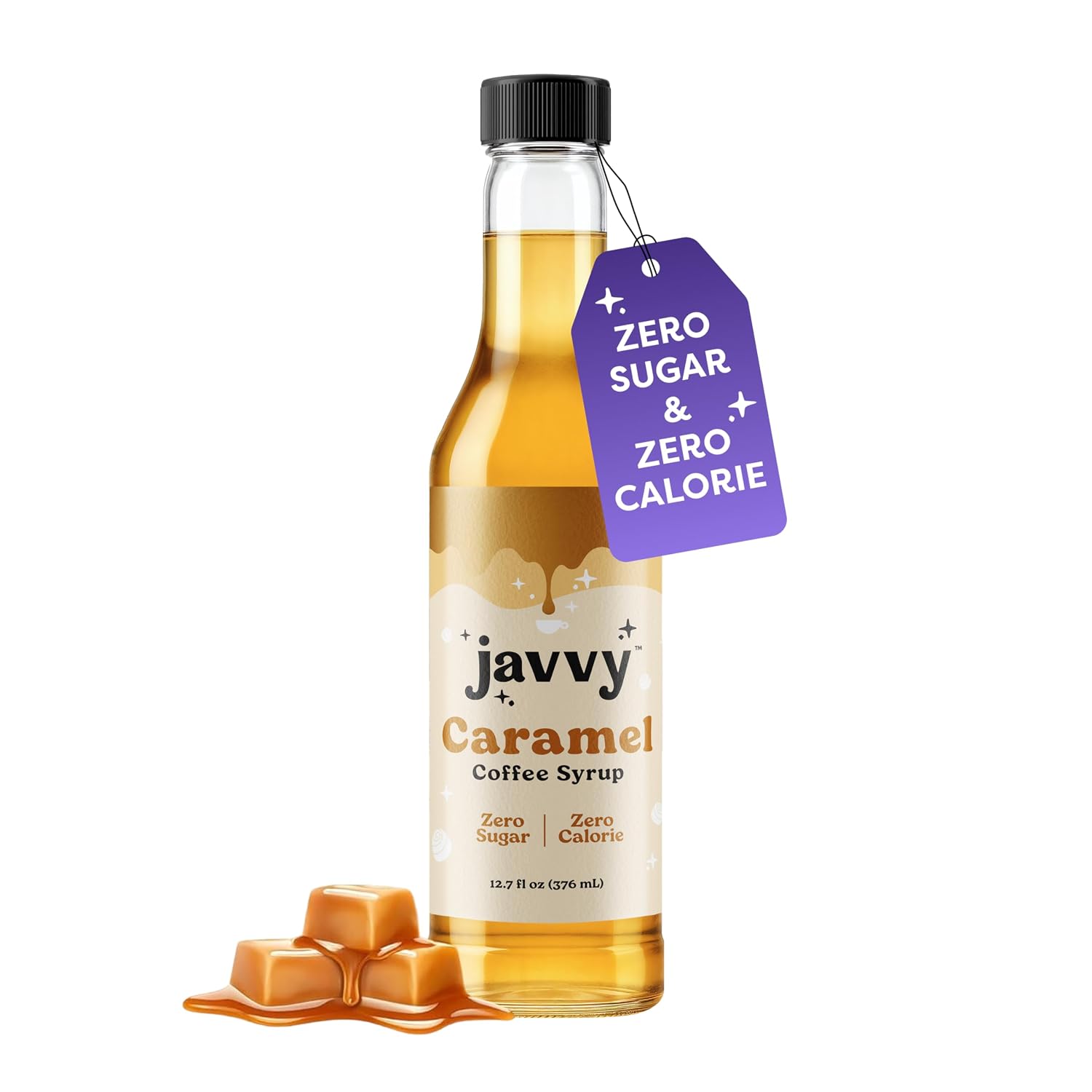 Javvy Coffee Syrup with Sugar Free Syrup, Caramel, 1 Pack