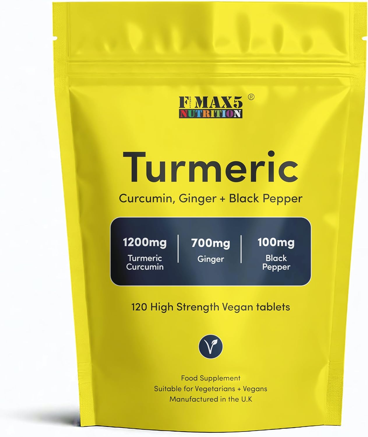 Turmeric Tablets 2400mg (per Serving) with Black Pepper & Ginger | 120 High Strength Curcumin Supplements | Vegan and Gluten Free | UK Made