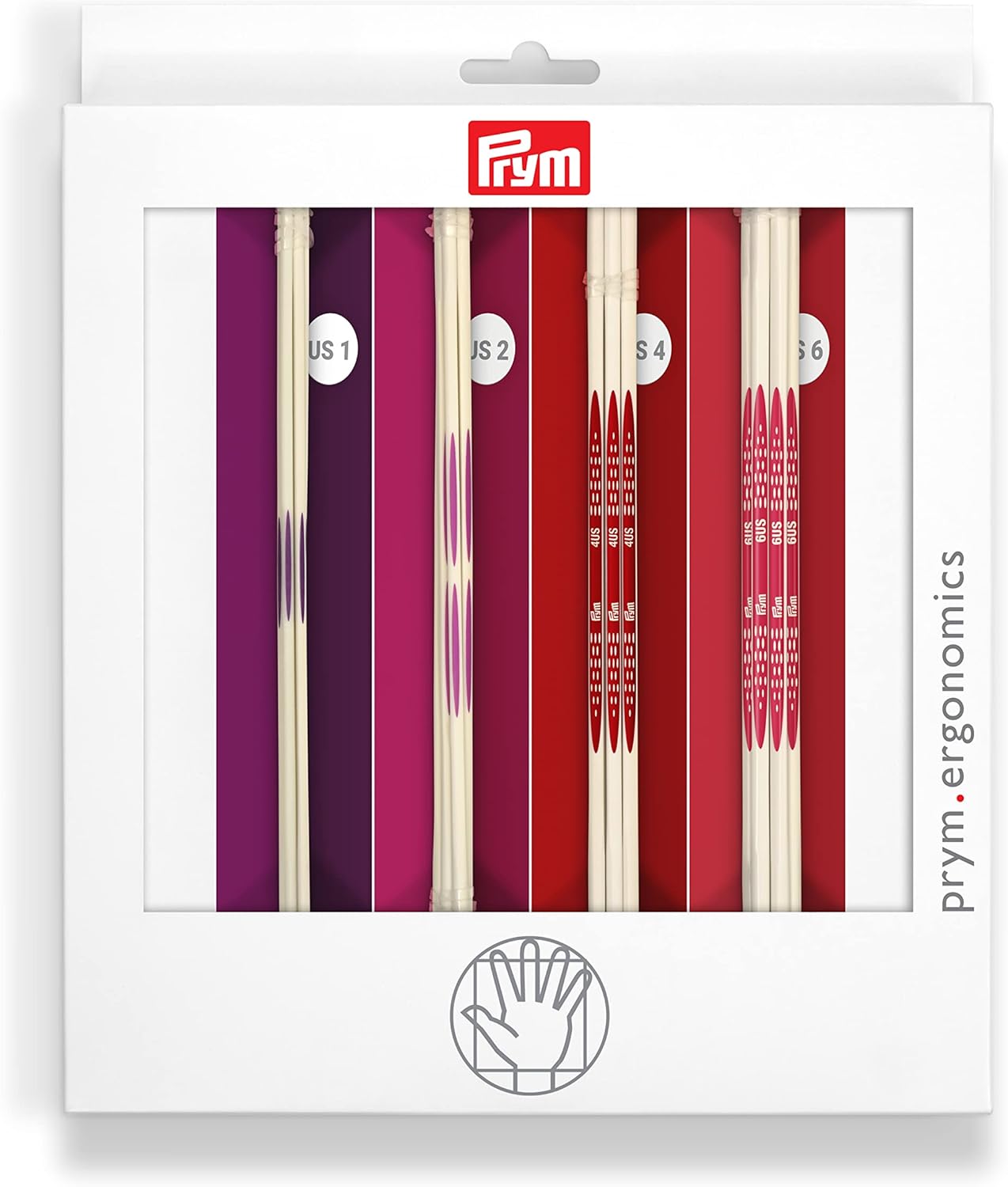 Prym Ergonomics 8" Double Point Set, Size US 1, 2, 4 & 6 Knitting Needles, Assorted 20 Count