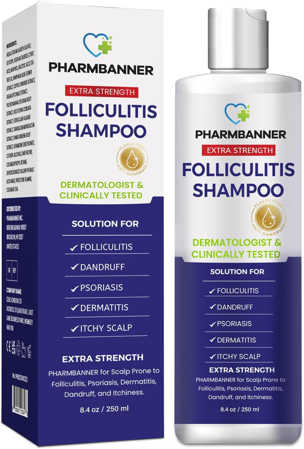Anti-Fungal Shampoo for Folliculitis, Seborrheic Dermatitis, Scalp Psoriasis - Relieves Itchy & Dry Scalp