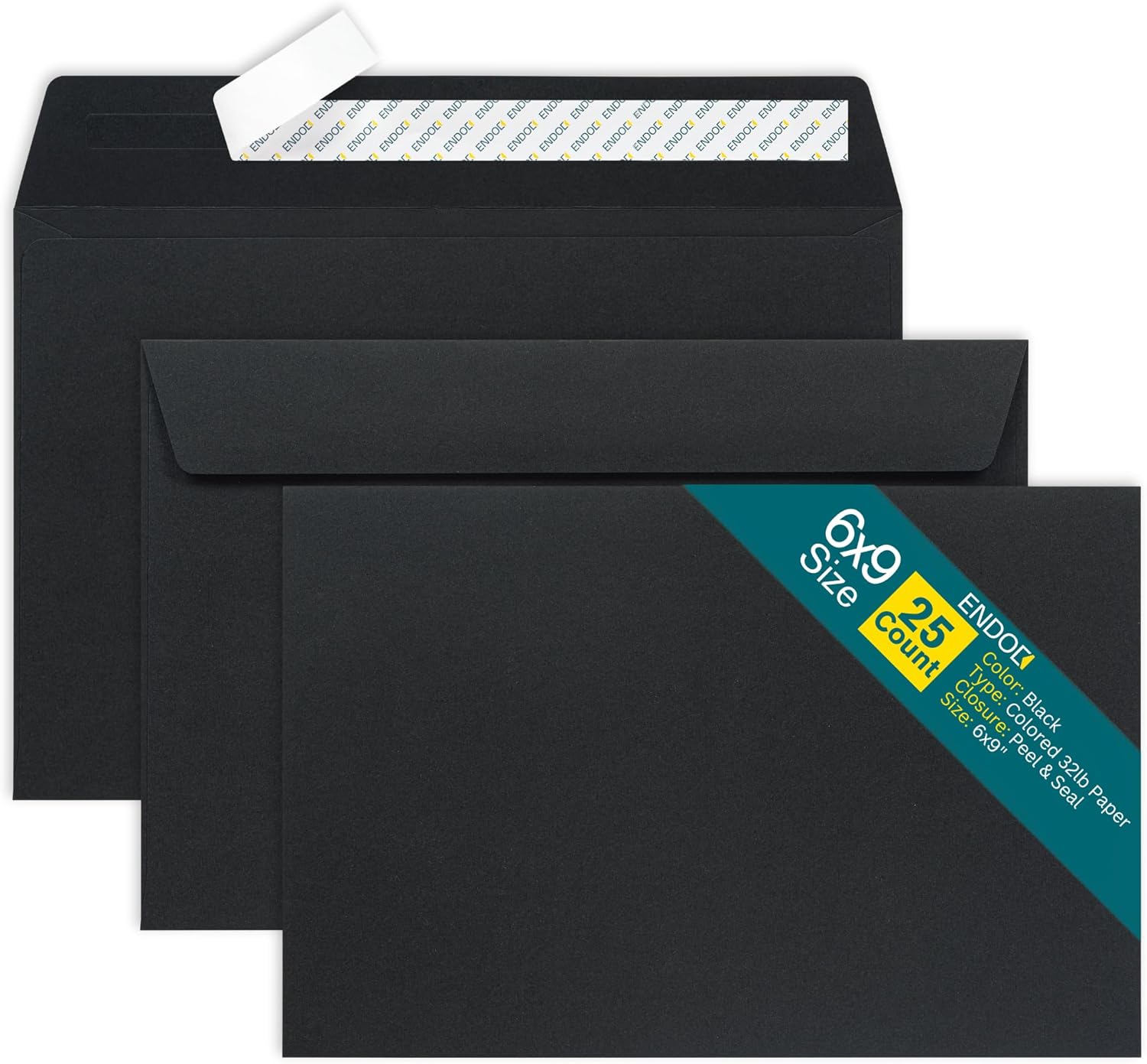 6x9 Black Envelopes Self Seal, 25/pack, Colored Envelopes Letter Size 6 x 9 inch, Booklet Envelopes for Cards, Invitations, Holiday, Postcards, Gifts, 32lb Paper, Envelopes for 5x7 Cards