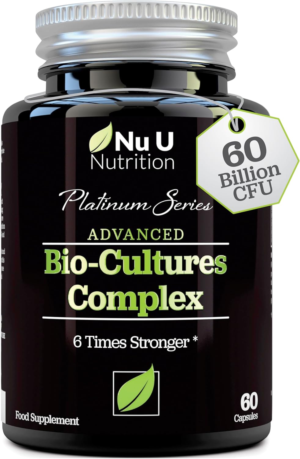 Bio Cultures Probiotics 60 Billion CFU - 60 Capsules - 2 Month Supply - 5 Active Vegetarian Strains with Lactobacillus Acidophilus & Bifidobacterium - Gut Supplements for Women & Men - Nu U Nutrition