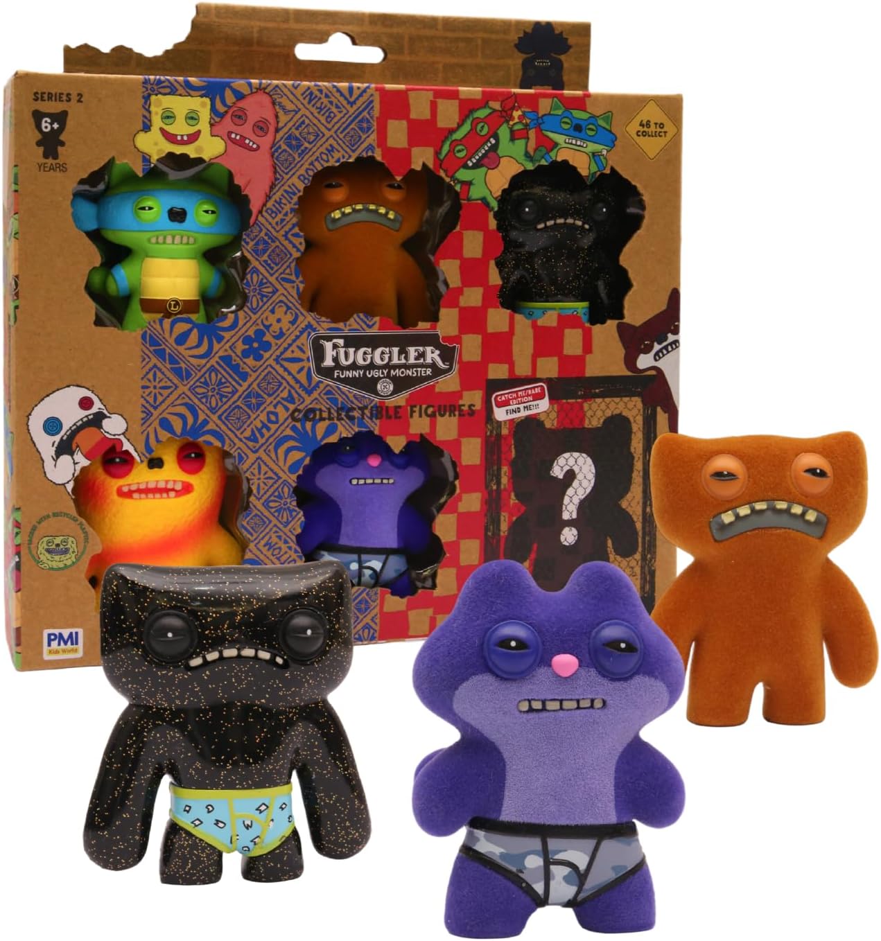 Fuggler Series 2 Collectible 6-Pack Window Box Creepy Funny Plush Figures Including Rare Hidden Surprise Character Paramount Crossovers (Assortment A-G) (Assortment E)