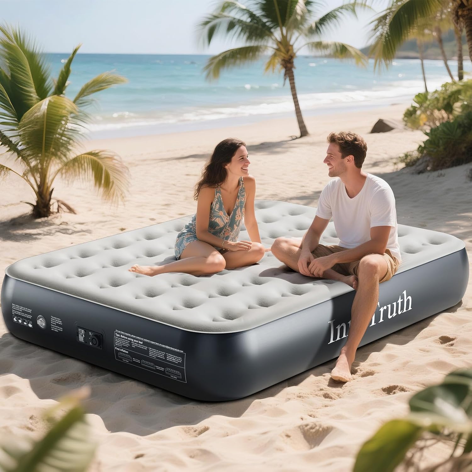 InnoTruth Queen Camping Air Mattress with Built-in Pump, 13" Raised Comfort, Ideal for Travel, Camping, Outdoor, Back to School Supplies, Durable Inflatable Bed for Home & Guests, Grey