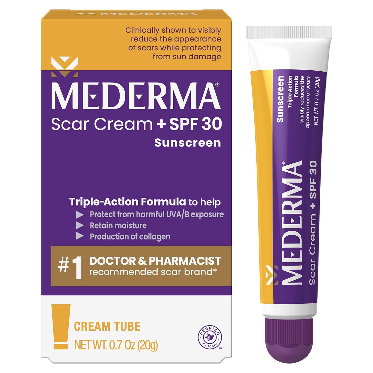 Mederma Scar Cream Plus SPF 30 - Advanced Scar Treatment, Protects from Sun Damage, Reduces Appearance of Scars from Acne, Burns, Surgery & Injury, 0.7 oz