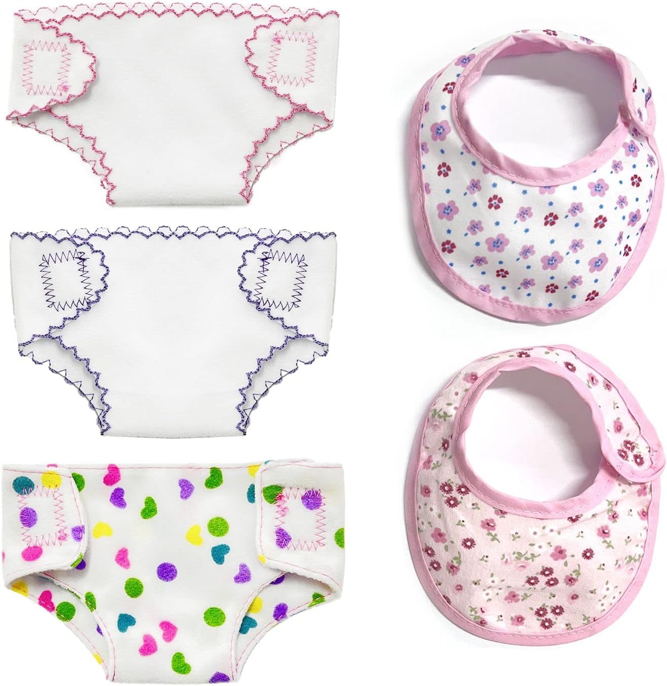 ZWZNBL 5 Pack Doll Accessories Diaper Baby Doll Nappies Bib Set Baby Doll Feeding Set Age 3+ for 14-18 Inch Doll Can Withstand Multiple Washing, Reusable For Multiple Uses